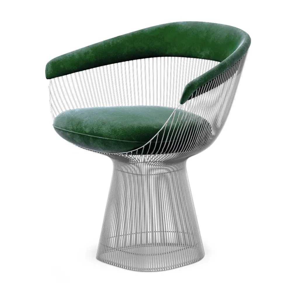 Platner Armchair - Evergreen Chenille, Chrome Wire Base product