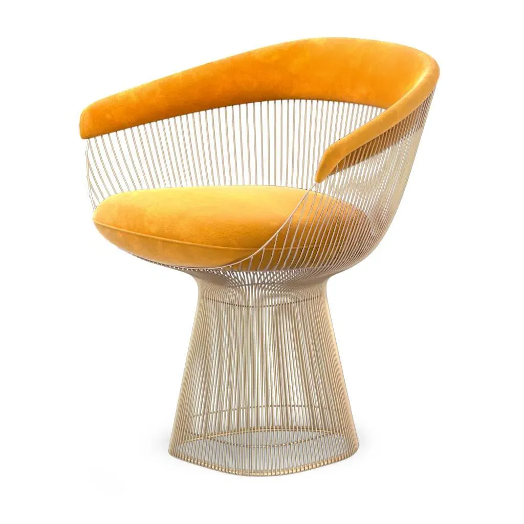 Platner Armchair Gold Base - Mustard Yellow, Chenille product