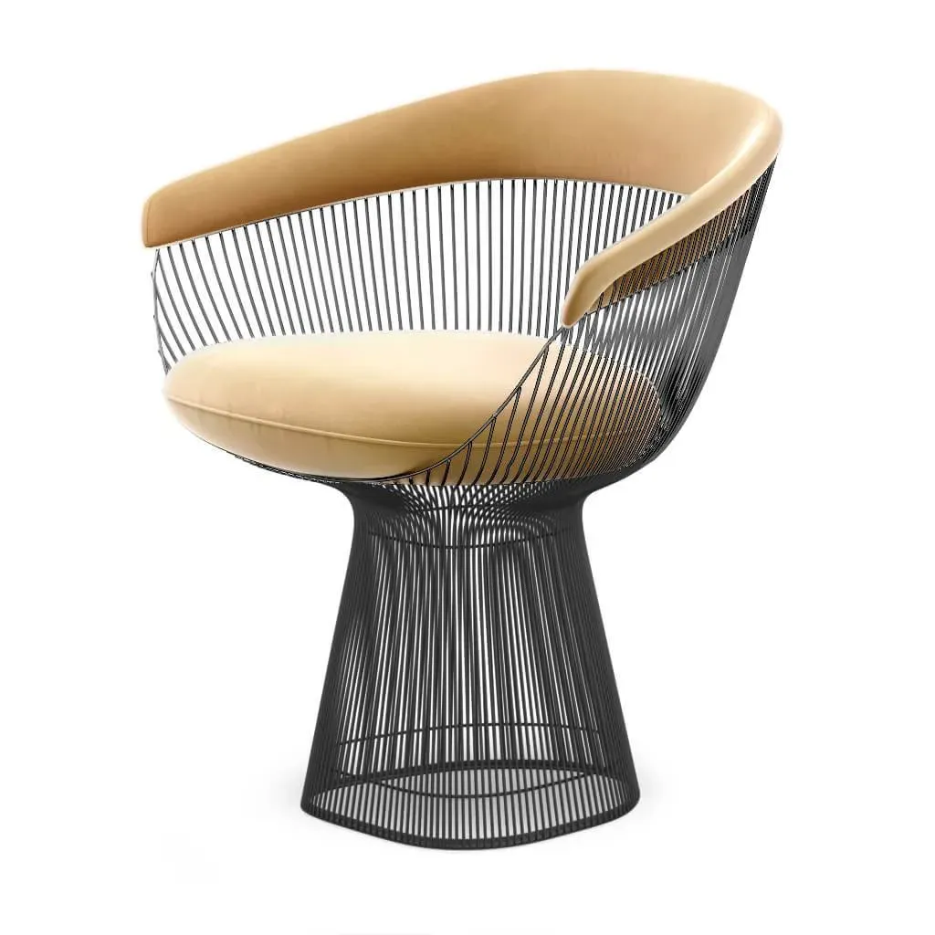 Platner Armchair Gun Metal Black Base - Ecru Champagne, Velvet product