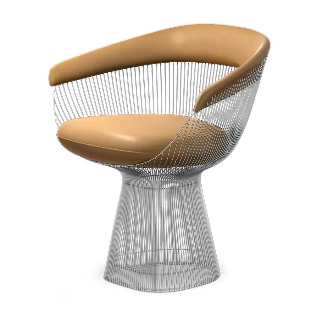 Warren Platner Armchair - Chrome Base, Beige Aniline Leather product