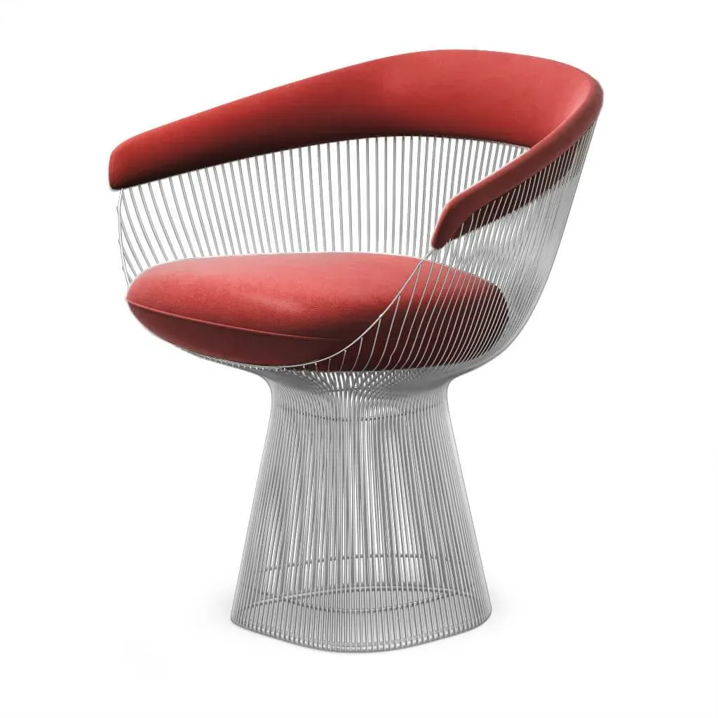 Warren Platner Armchair - Red, Top Grain Leather, Chrome Base product