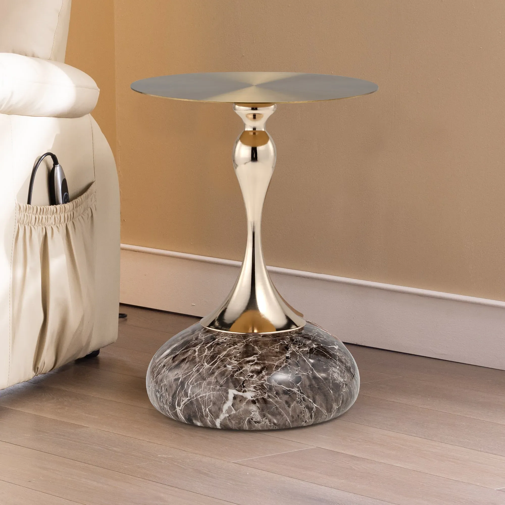 15" Round Side Table - Stainless Steel, Stone