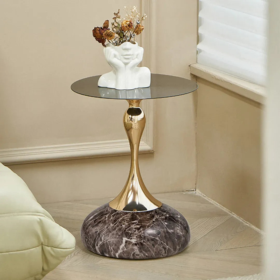 15" Round Side Table - Stainless Steel, Stone