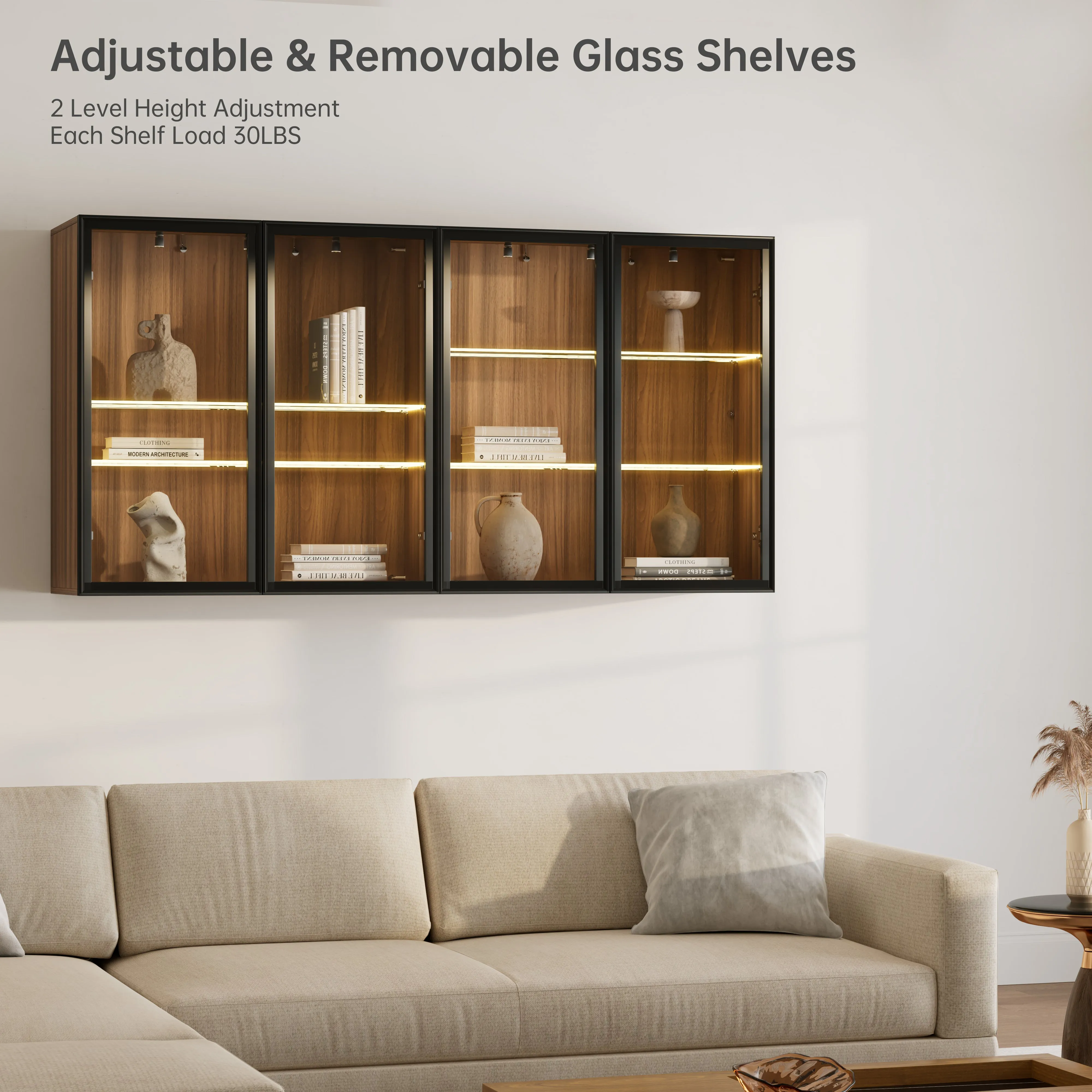 32" Wall Mounted Curio Cabinet with Glass Doors