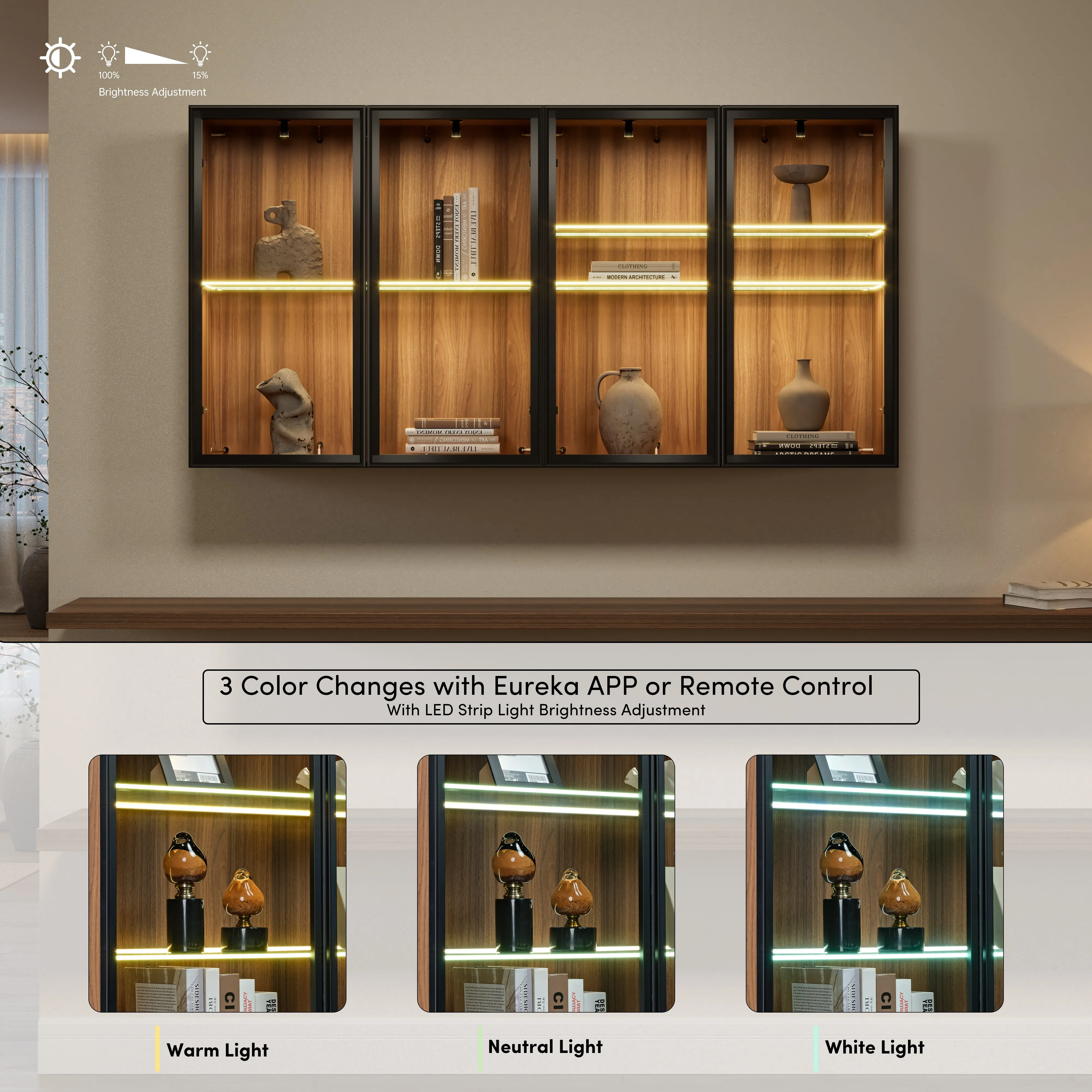 32" Wall Mounted Curio Cabinet with Glass Doors