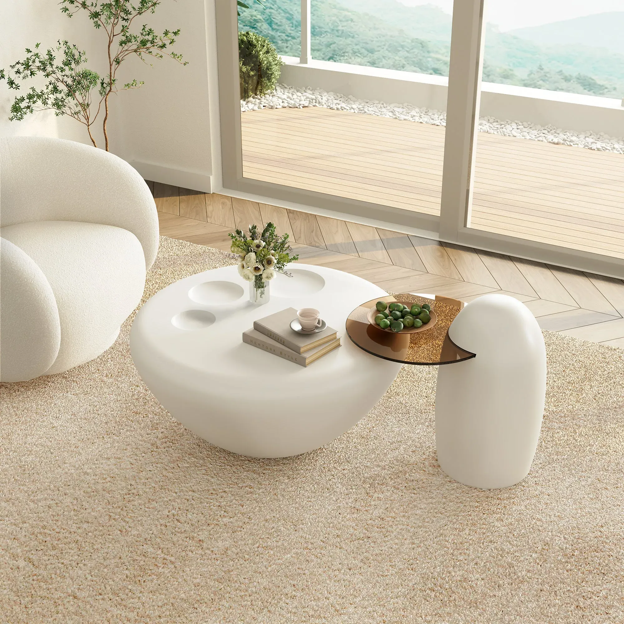 33" Abstract Cat Claw Coffee Table with Penguin Side Table Set