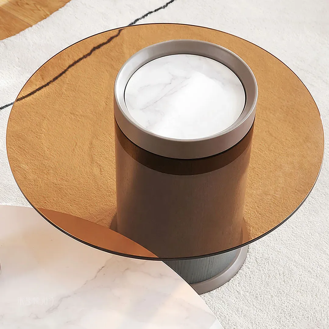 35" Round Coffee Table with Side Table Set - White, Sintered Stone