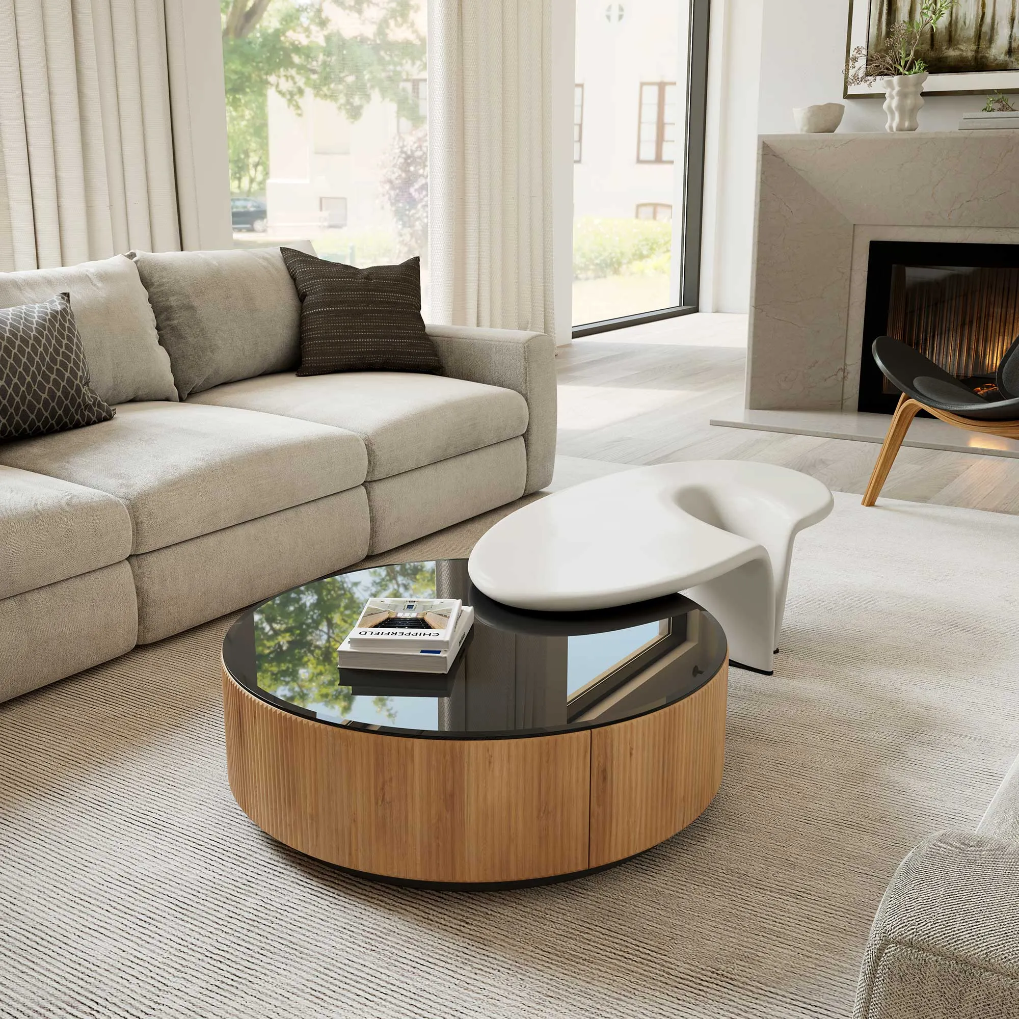 36" Round Coffee Table with Side Table Set - White, Wood