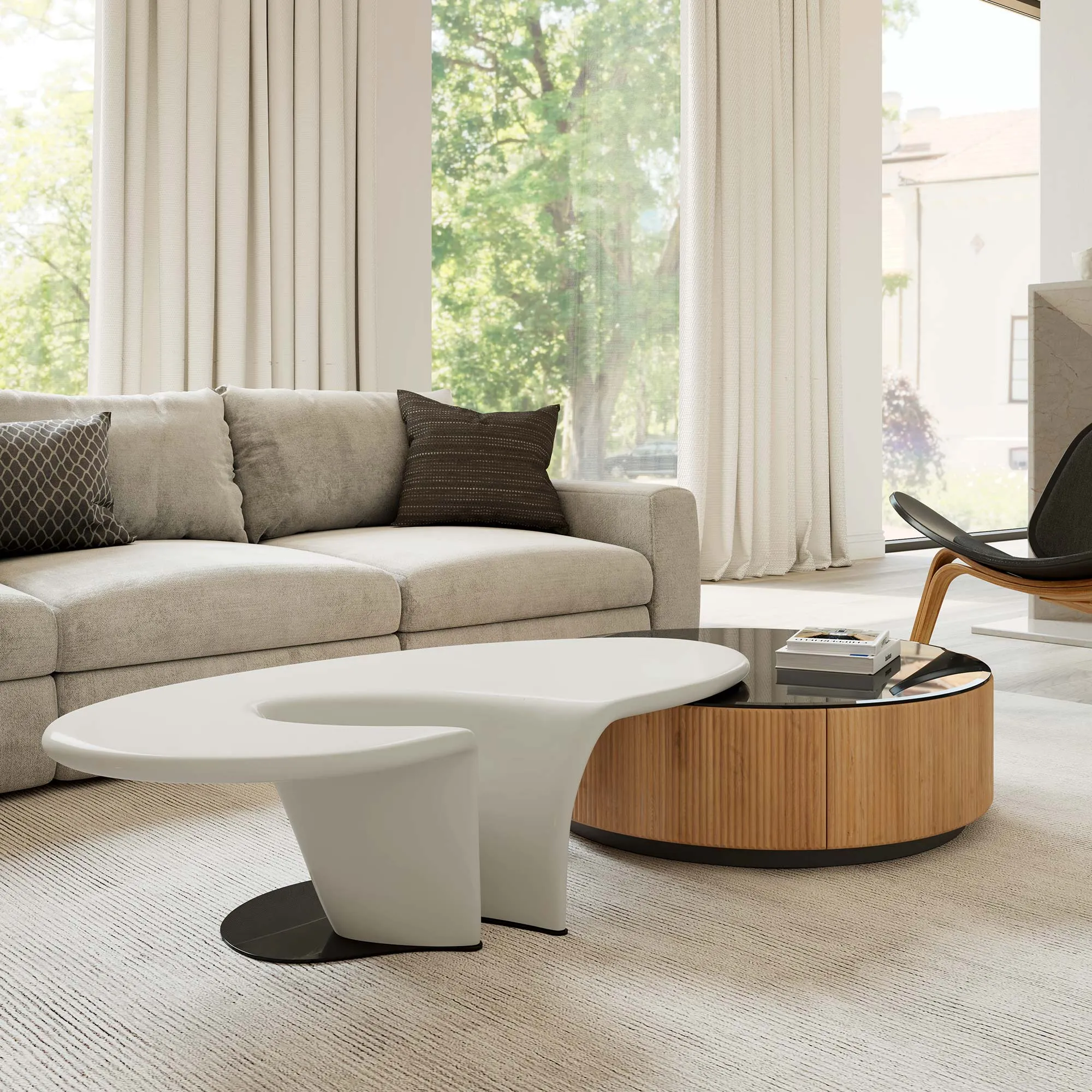 36" Round Coffee Table with Side Table Set - White, Wood