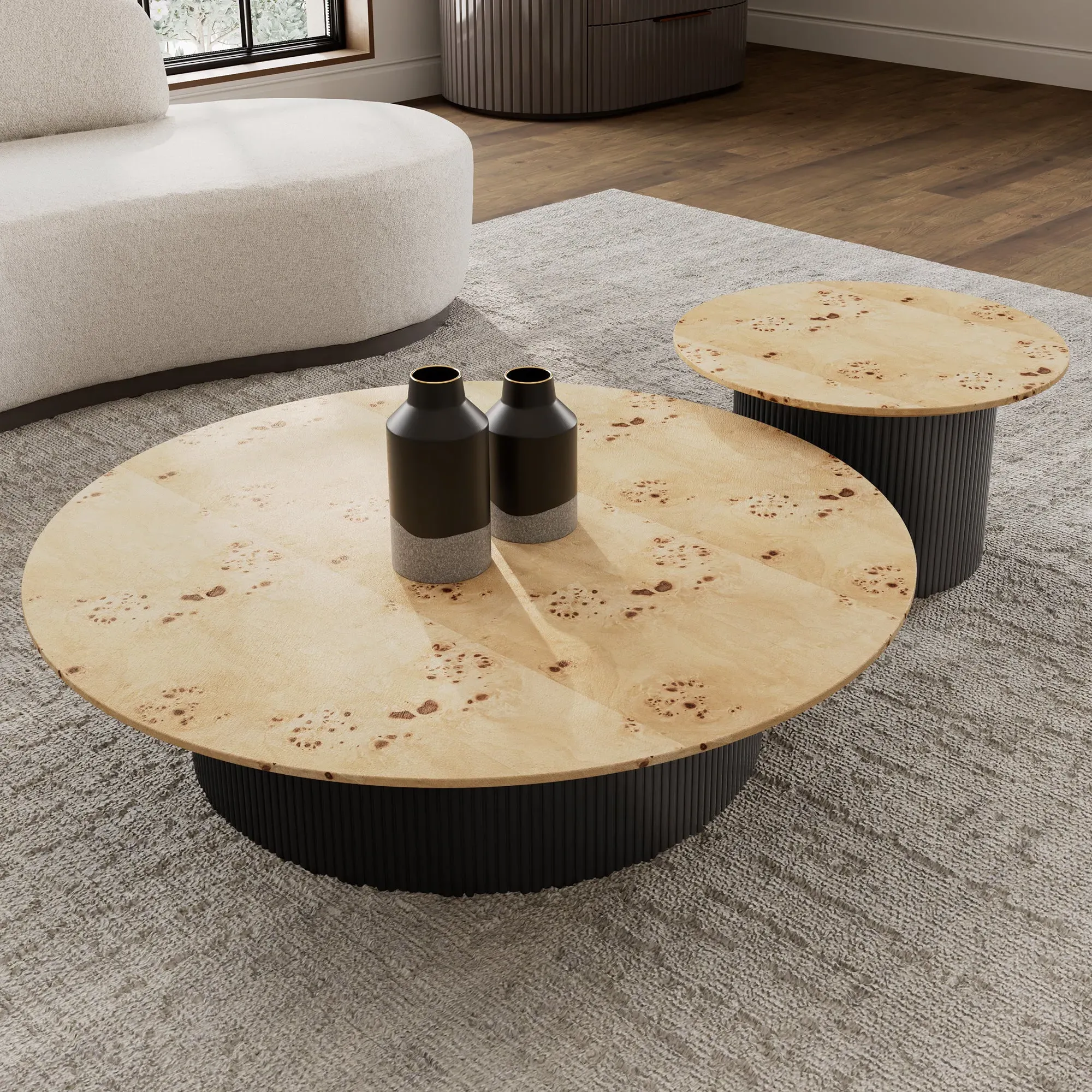 43" Coffee Table Set of 2 - Birch Wood Veneer