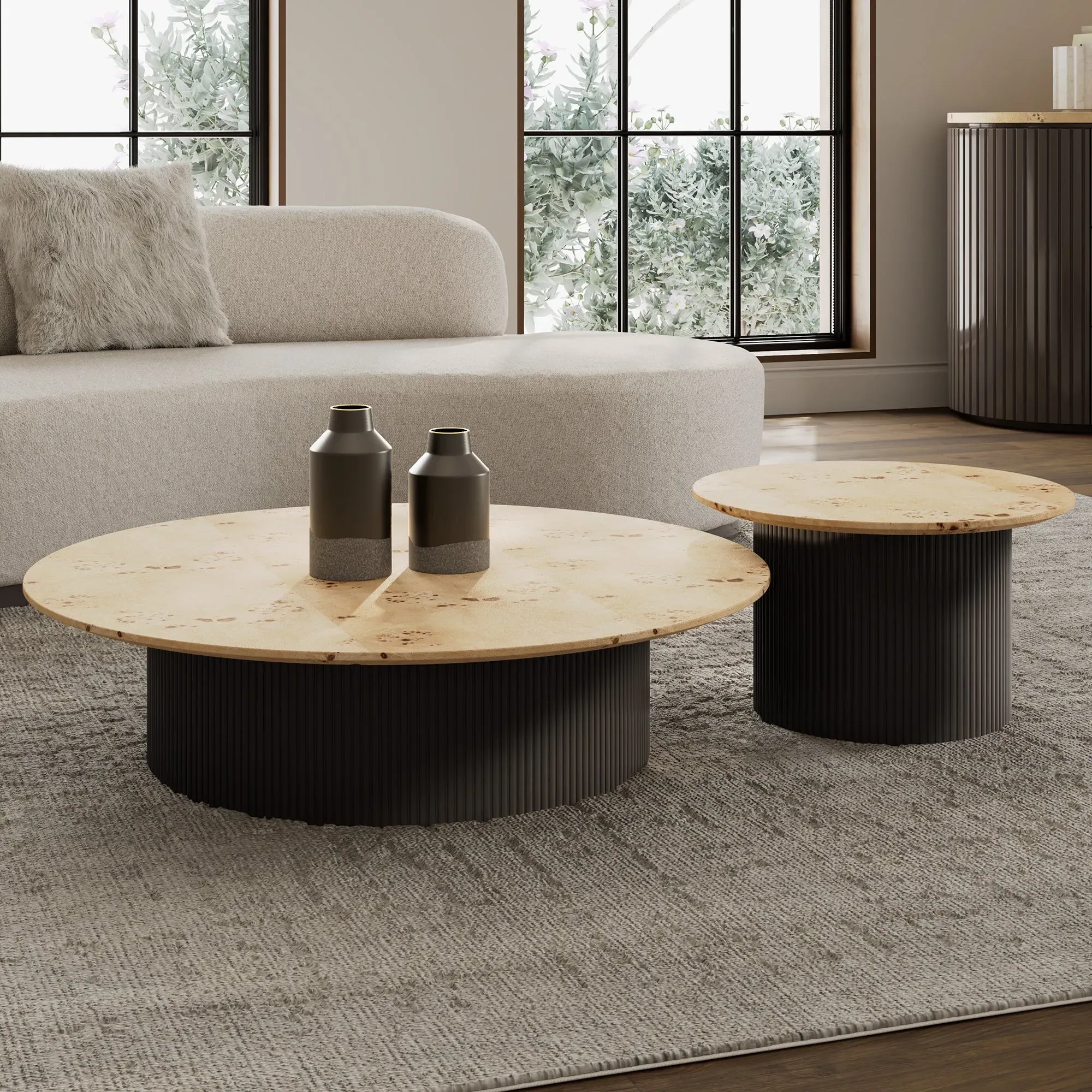 43" Coffee Table Set of 2 - Birch Wood Veneer