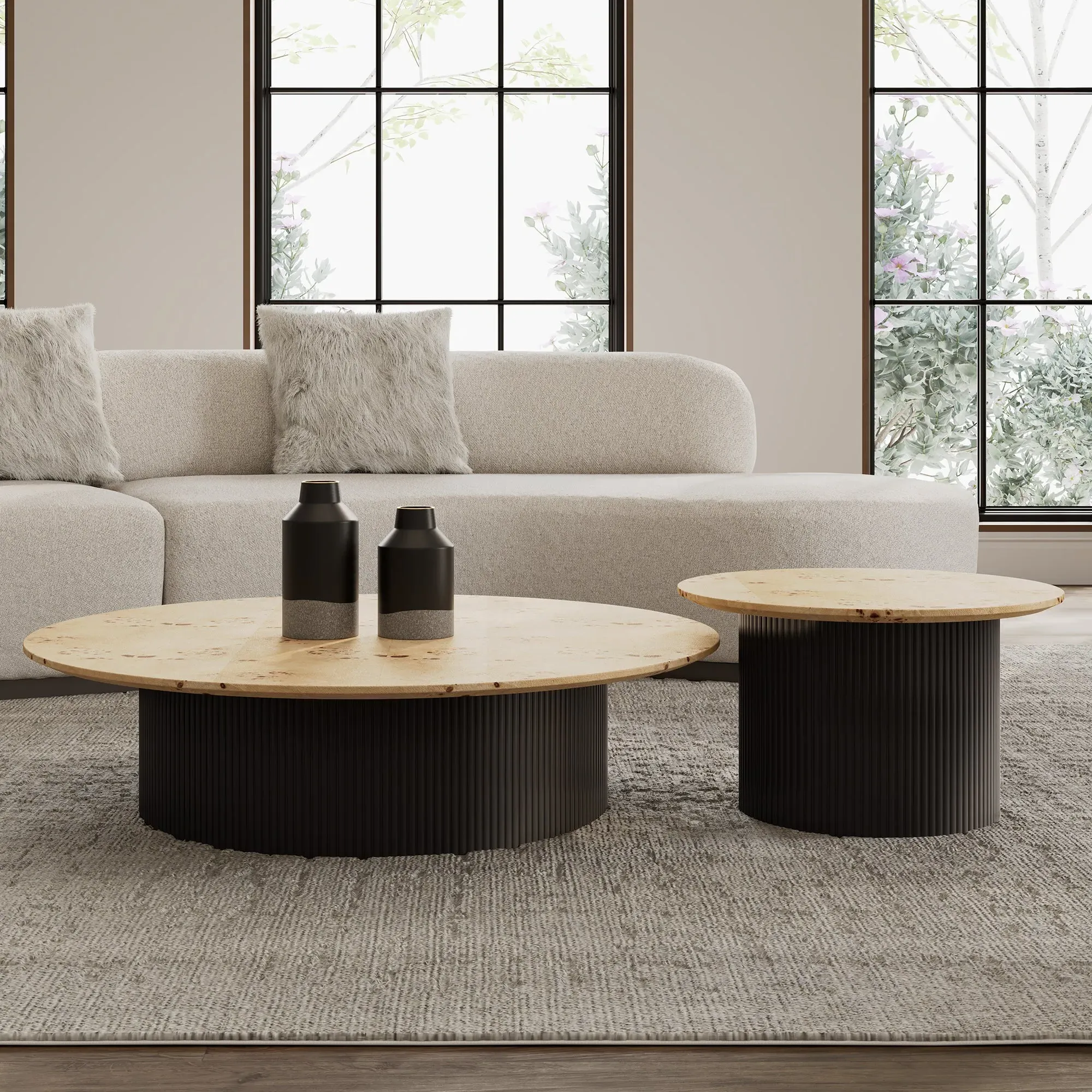 43" Coffee Table Set of 2 - Birch Wood Veneer