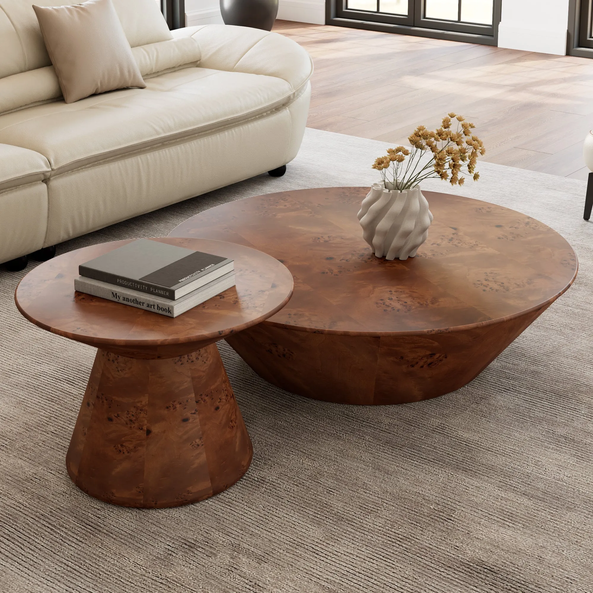 43" Round Coffee Table Set of 2 - Brown