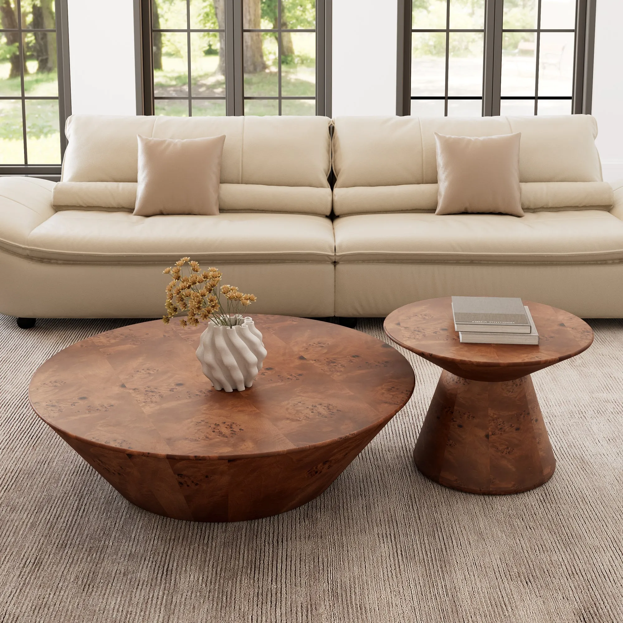 43" Round Coffee Table Set of 2 - Brown