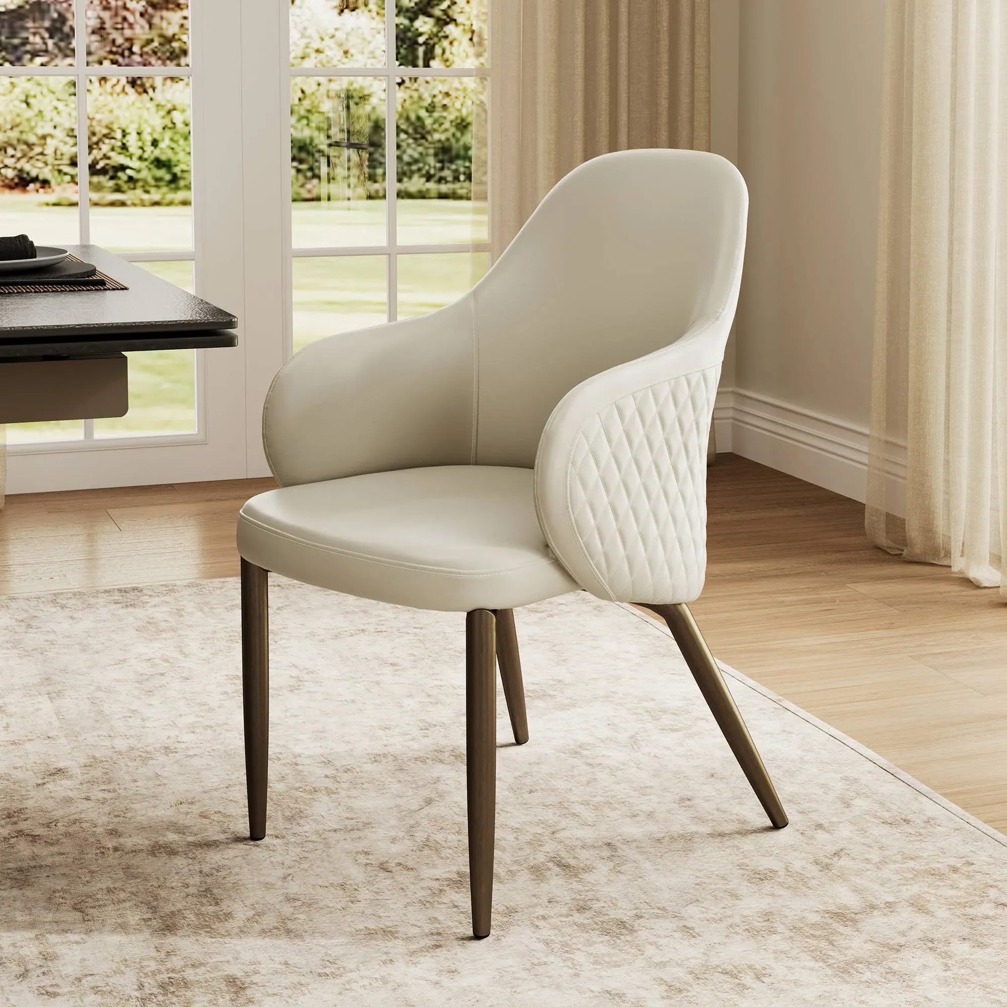 Acalay Upholstered Dining Arm Chairs Set of 2 - Beige