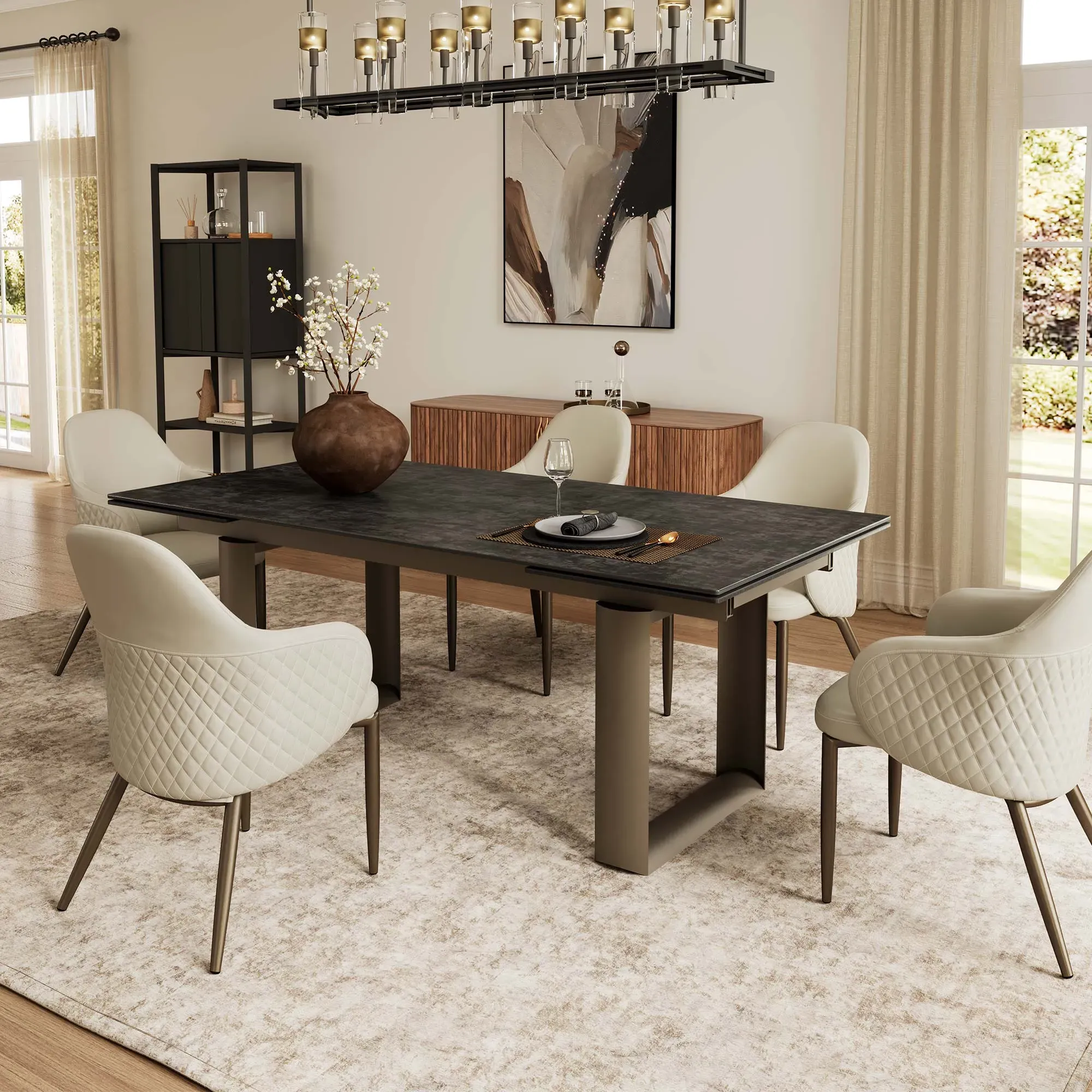 Acalay Upholstered Dining Arm Chairs Set of 2 - Beige