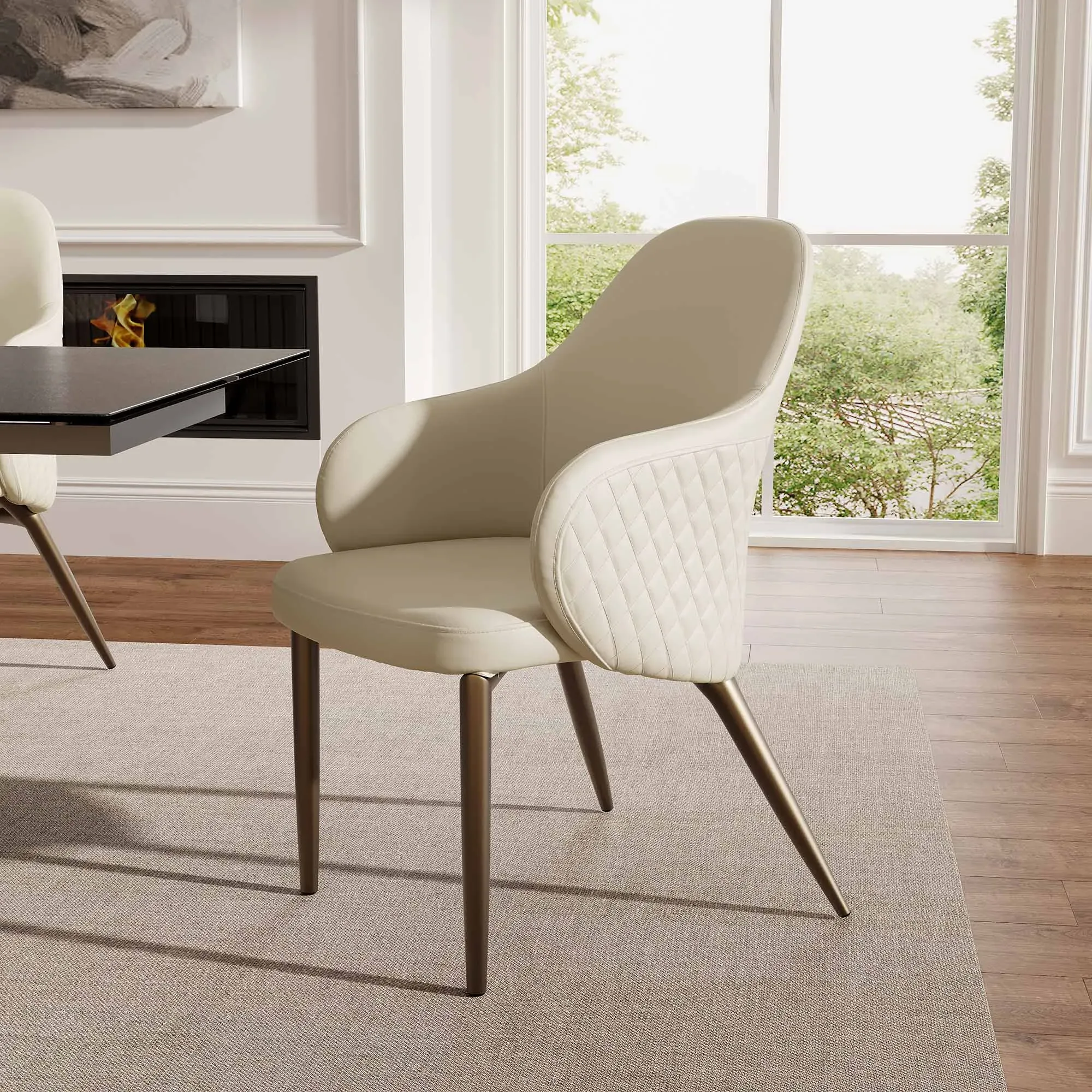 Acalay Upholstered Dining Arm Chairs Set of 2 - Beige