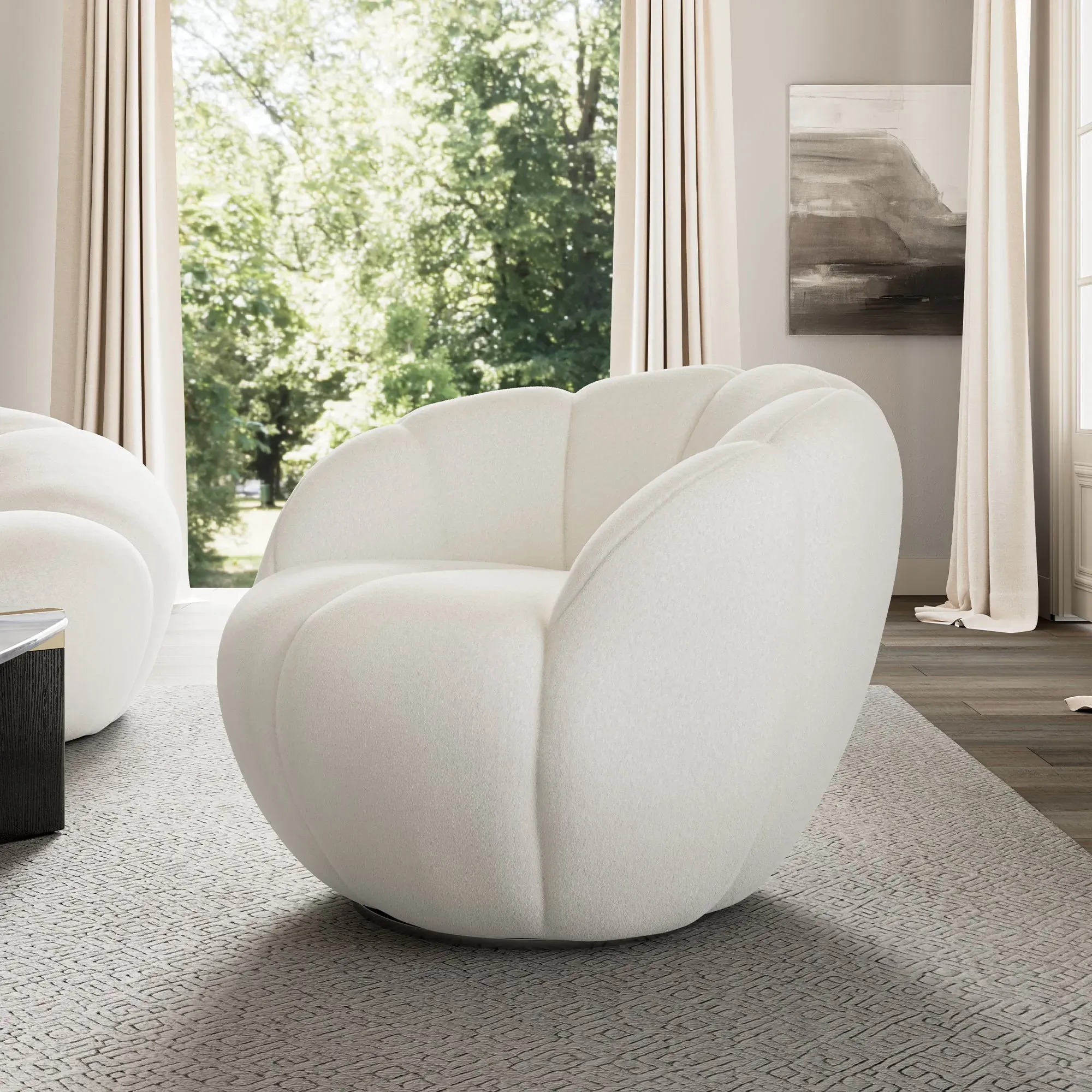 Adele Upholstered Swivel Chair - White