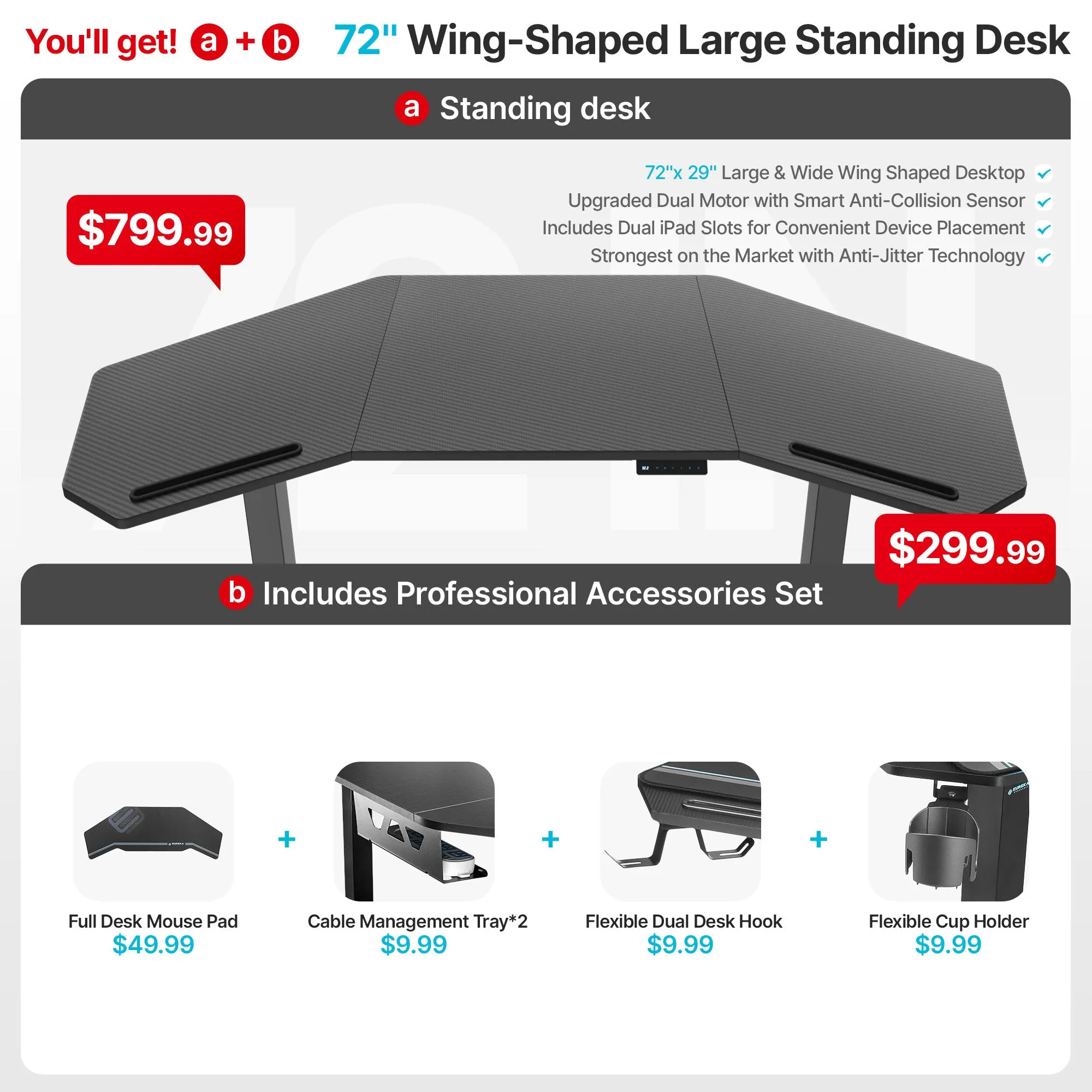 Aero Pro Wing Shaped Standing Desk