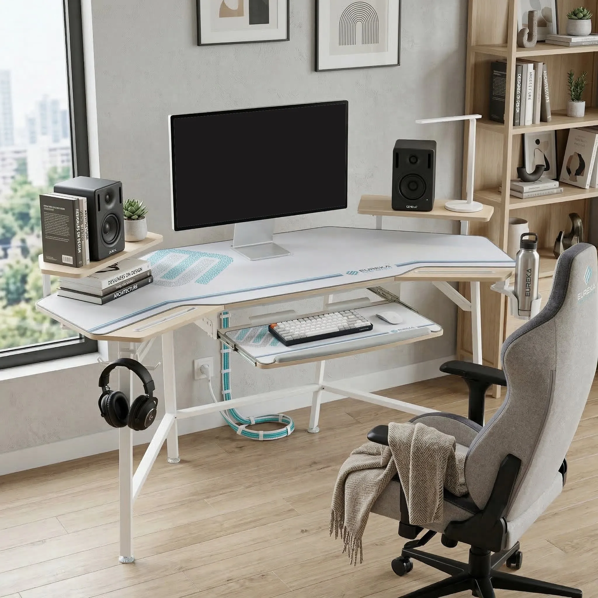 Aero Wing-Shaped Studio Desk with RGB Lighting - Maple product