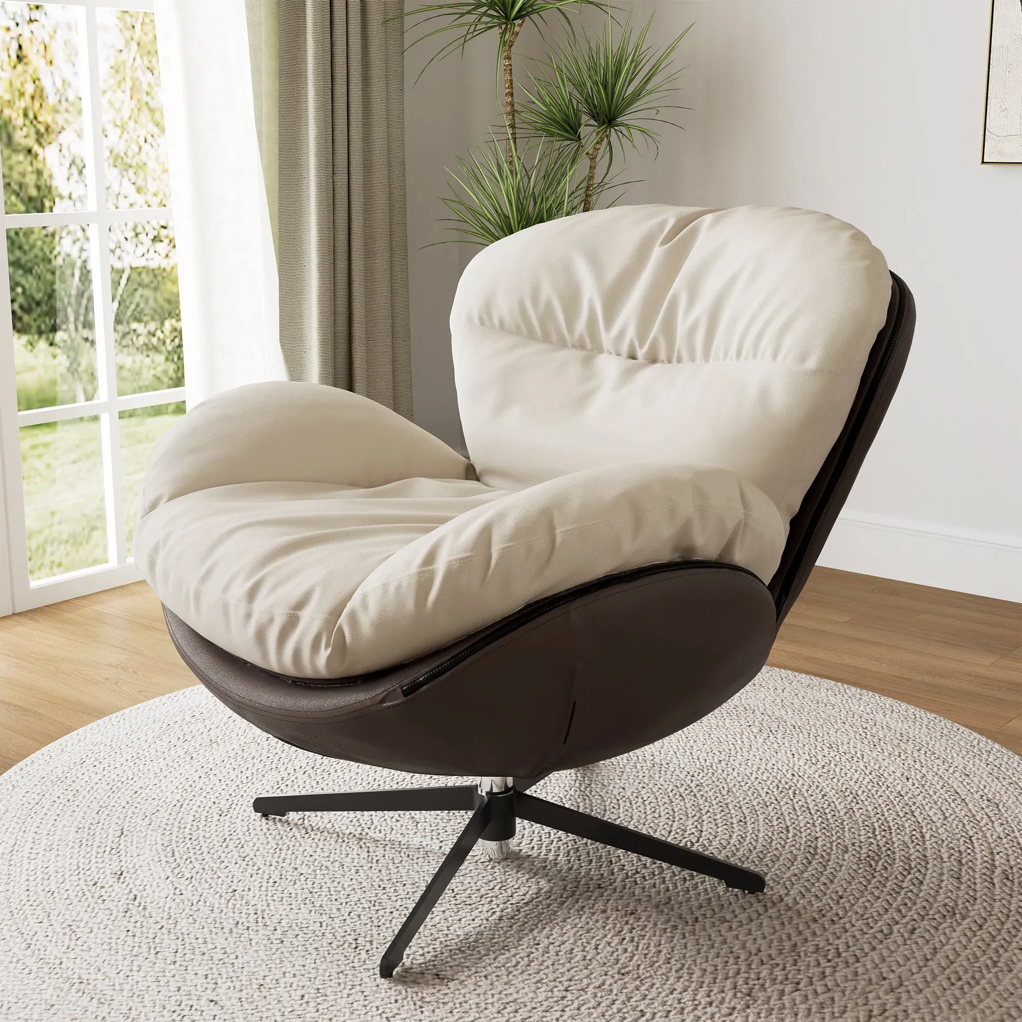 Alexia Swivel Lounge Chair - Gray, Synthetic Leather
