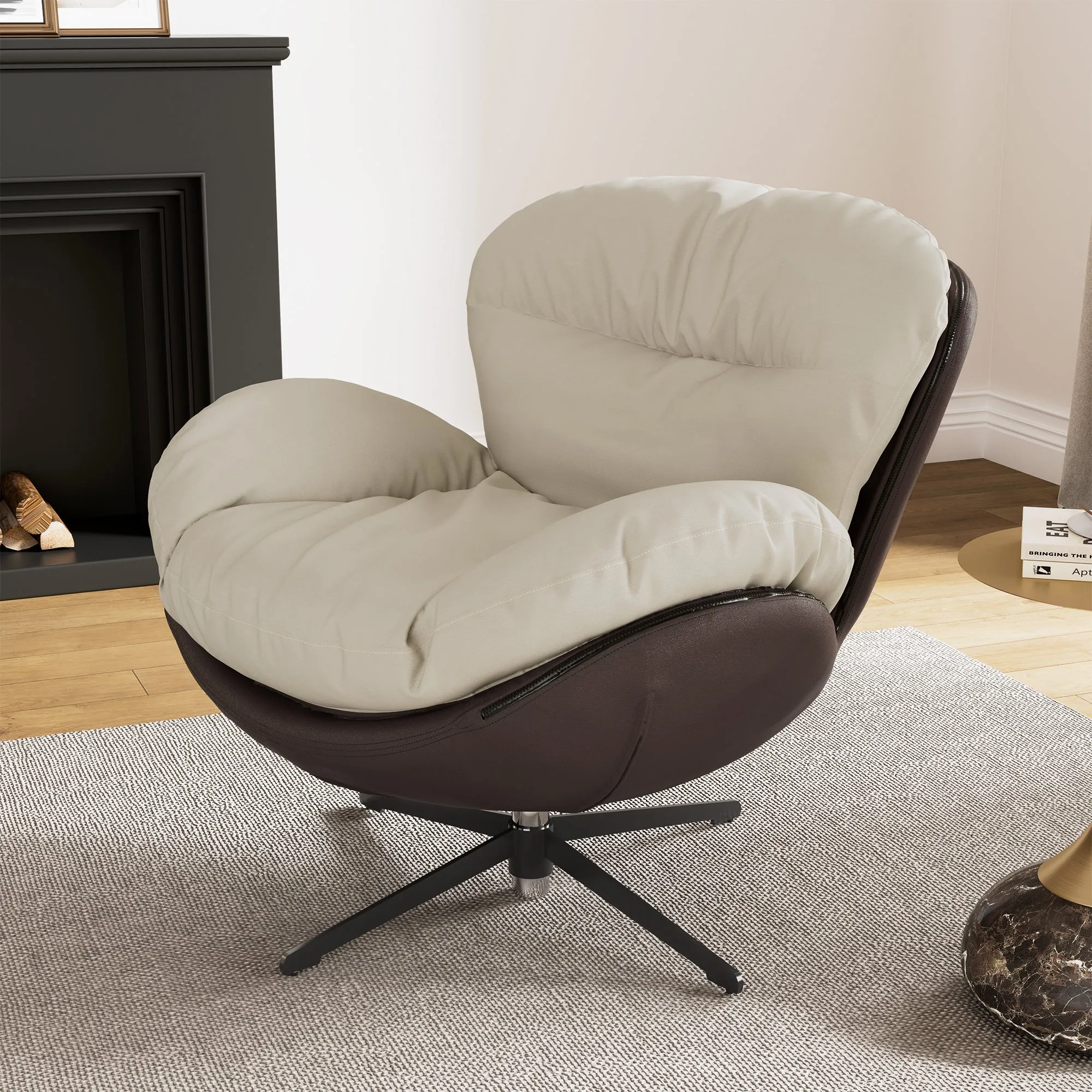 Alexia Swivel Lounge Chair - Gray, Synthetic Leather