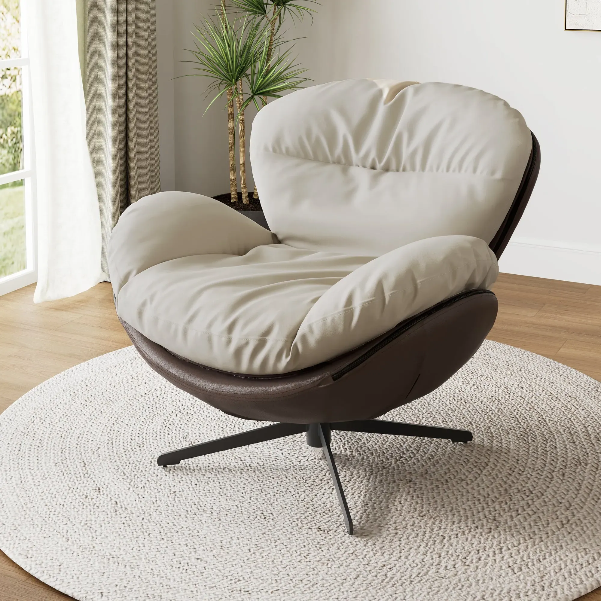 Alexia Swivel Lounge Chair - Gray, Synthetic Leather