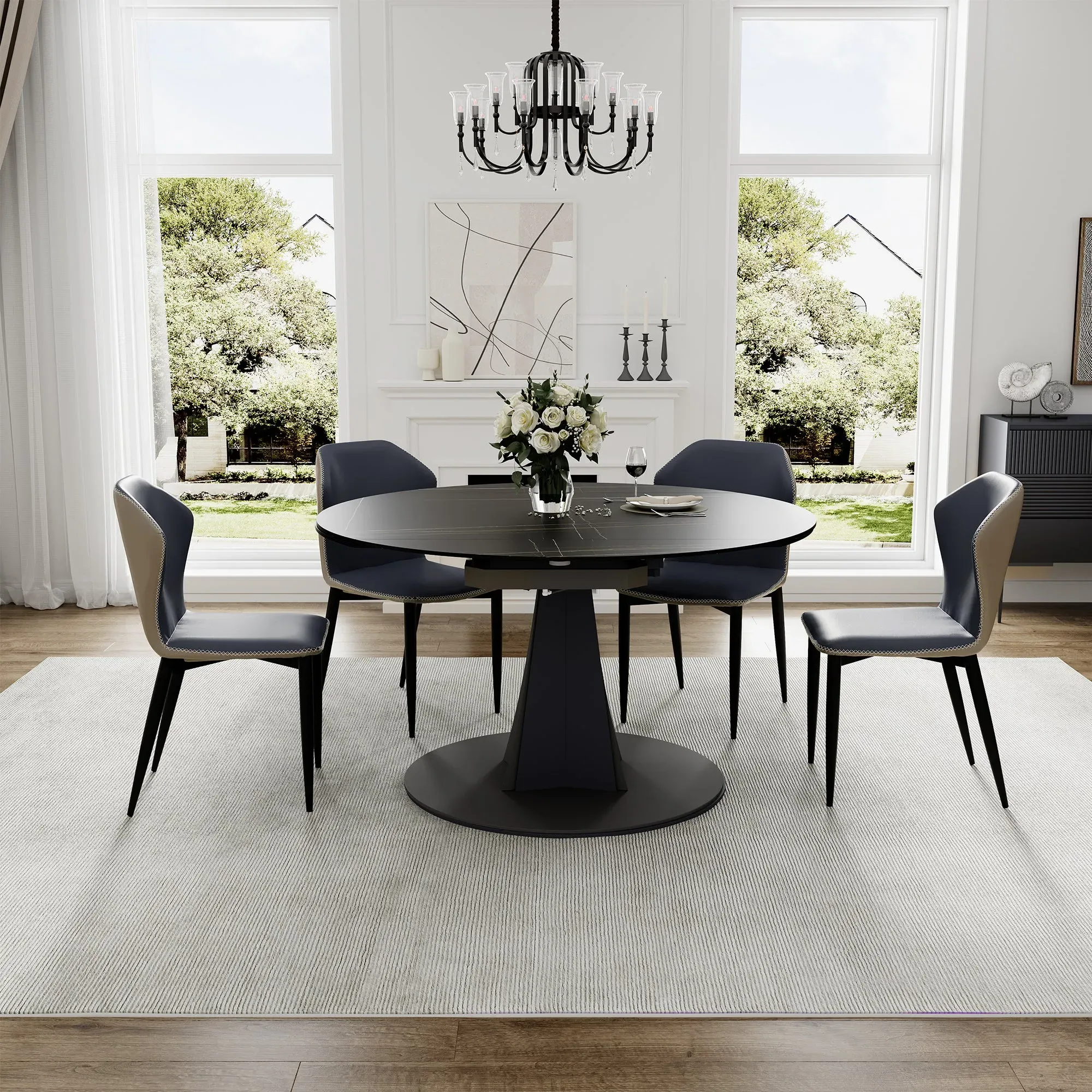 Amelia Round Extendable Dining Table - Black