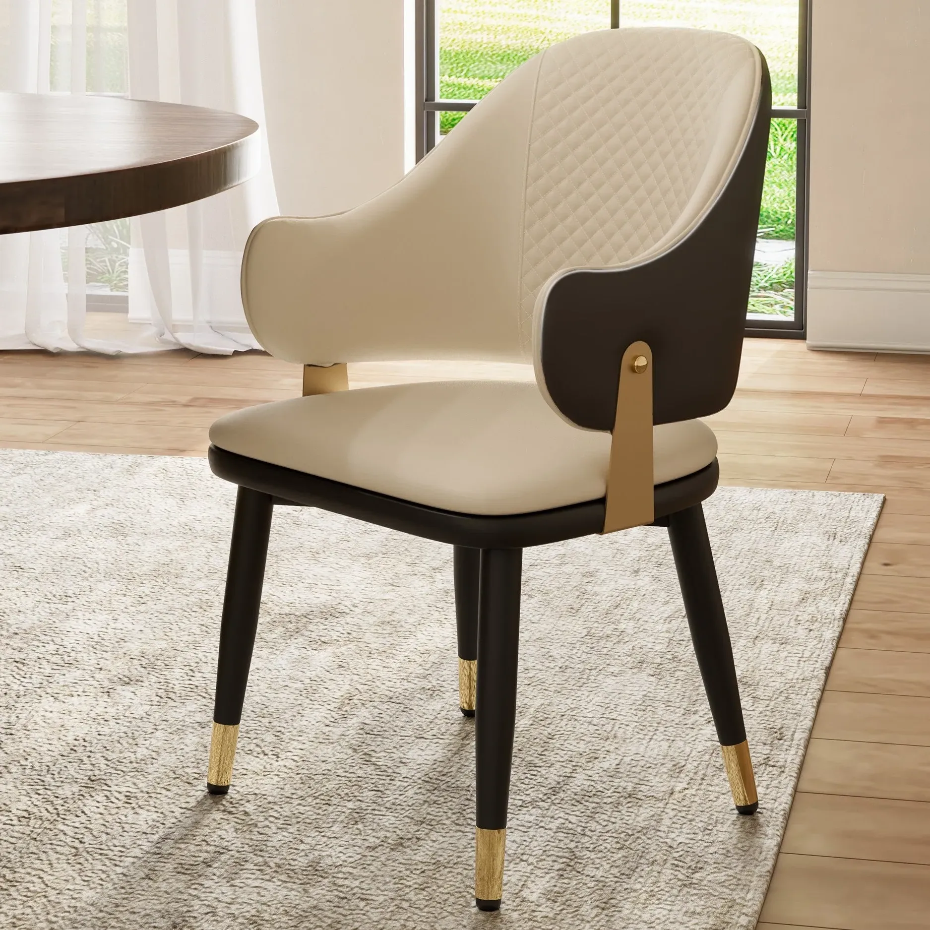 Anareli Upholstered Dining Arm Chairs Set of 2 - Beige, Brown