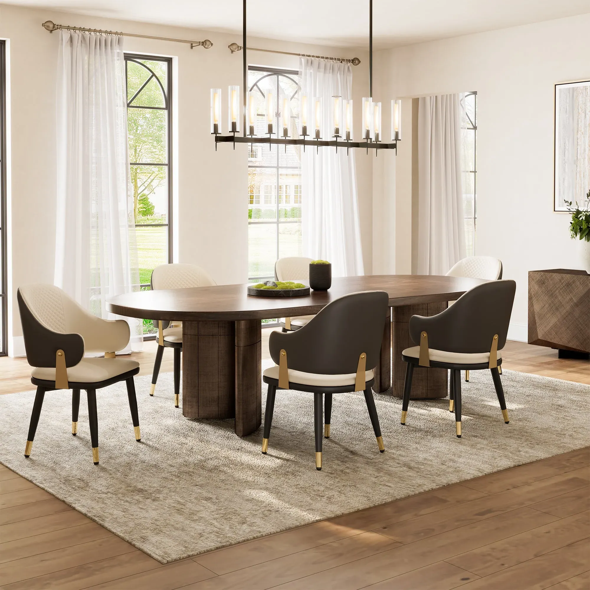 Anareli Upholstered Dining Arm Chairs Set of 2 - Beige, Brown