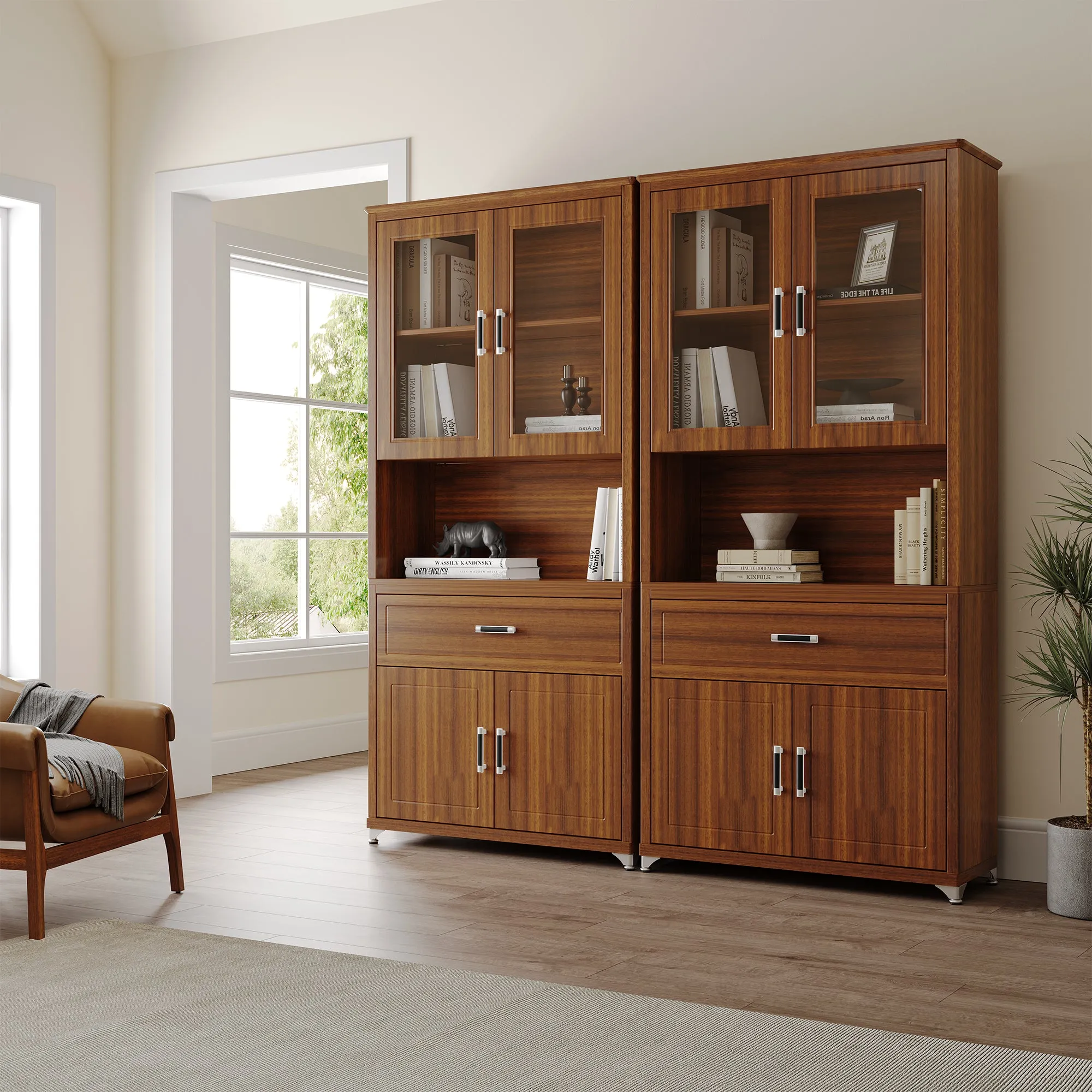 Ark 72'' Bookcase with Doors and Shelves - Walnut product