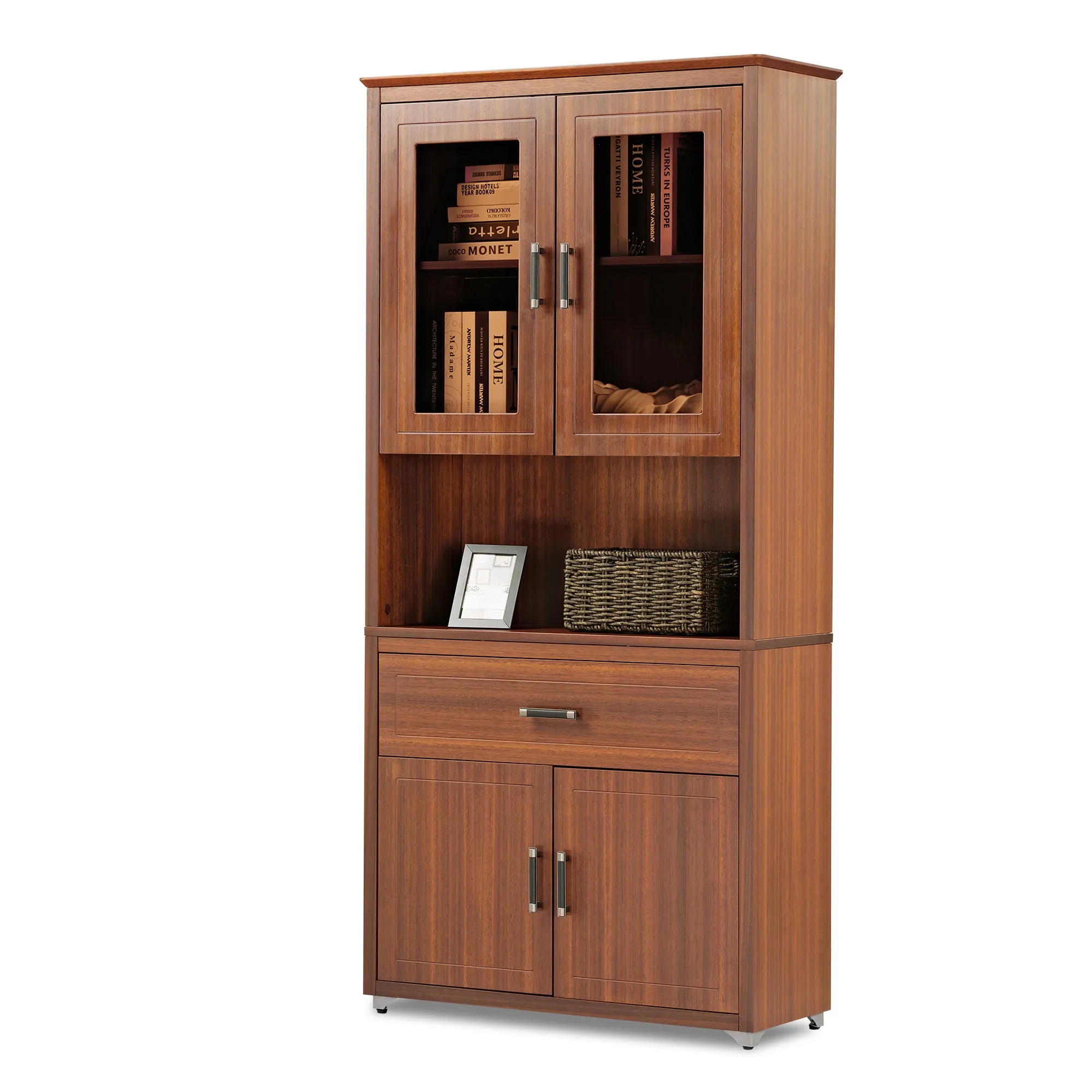Ark 72'' Storage Bookcase with Doors and Shelves - Walnut