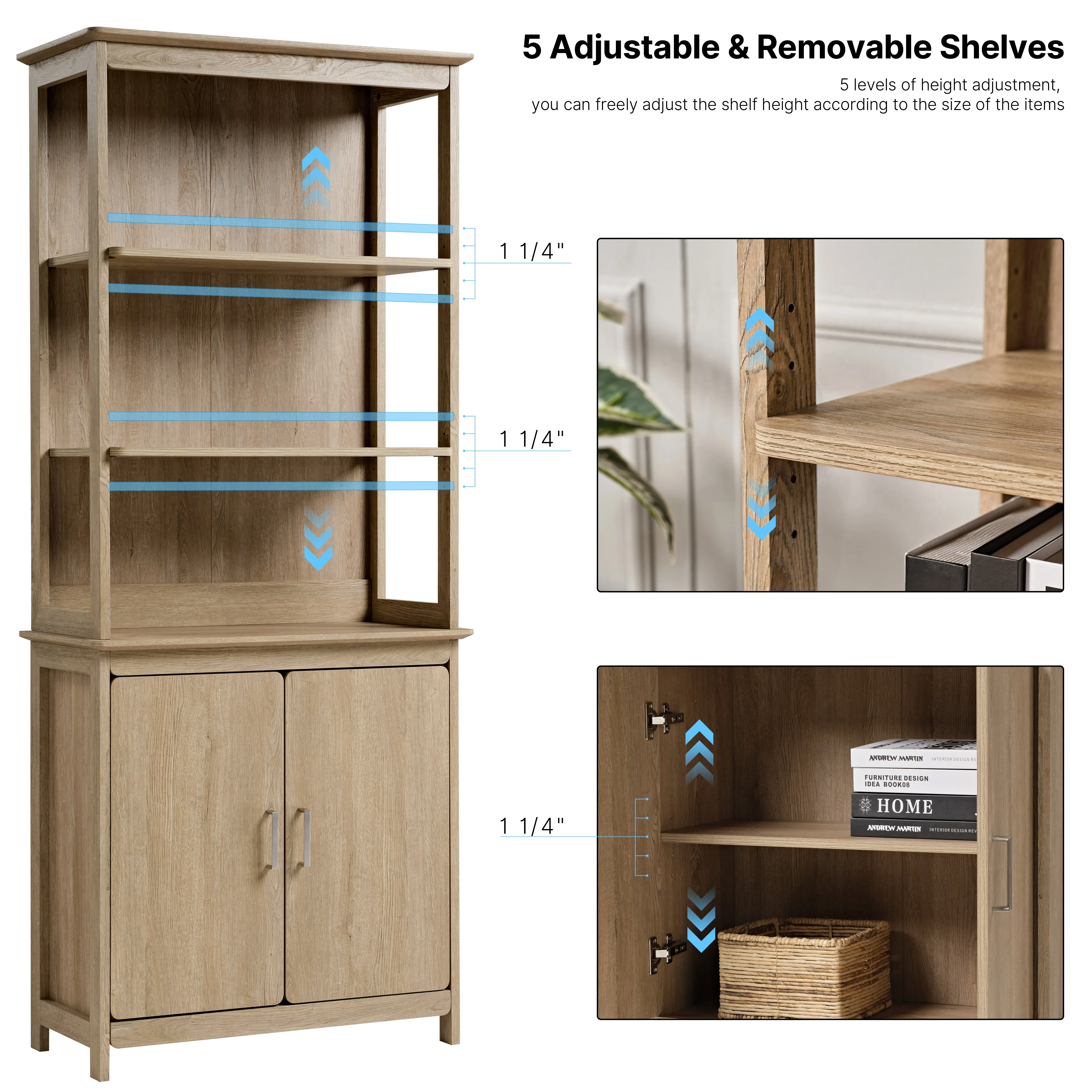 Ark EL 71" Display Bookshelf with Storage Cabinet - Oak