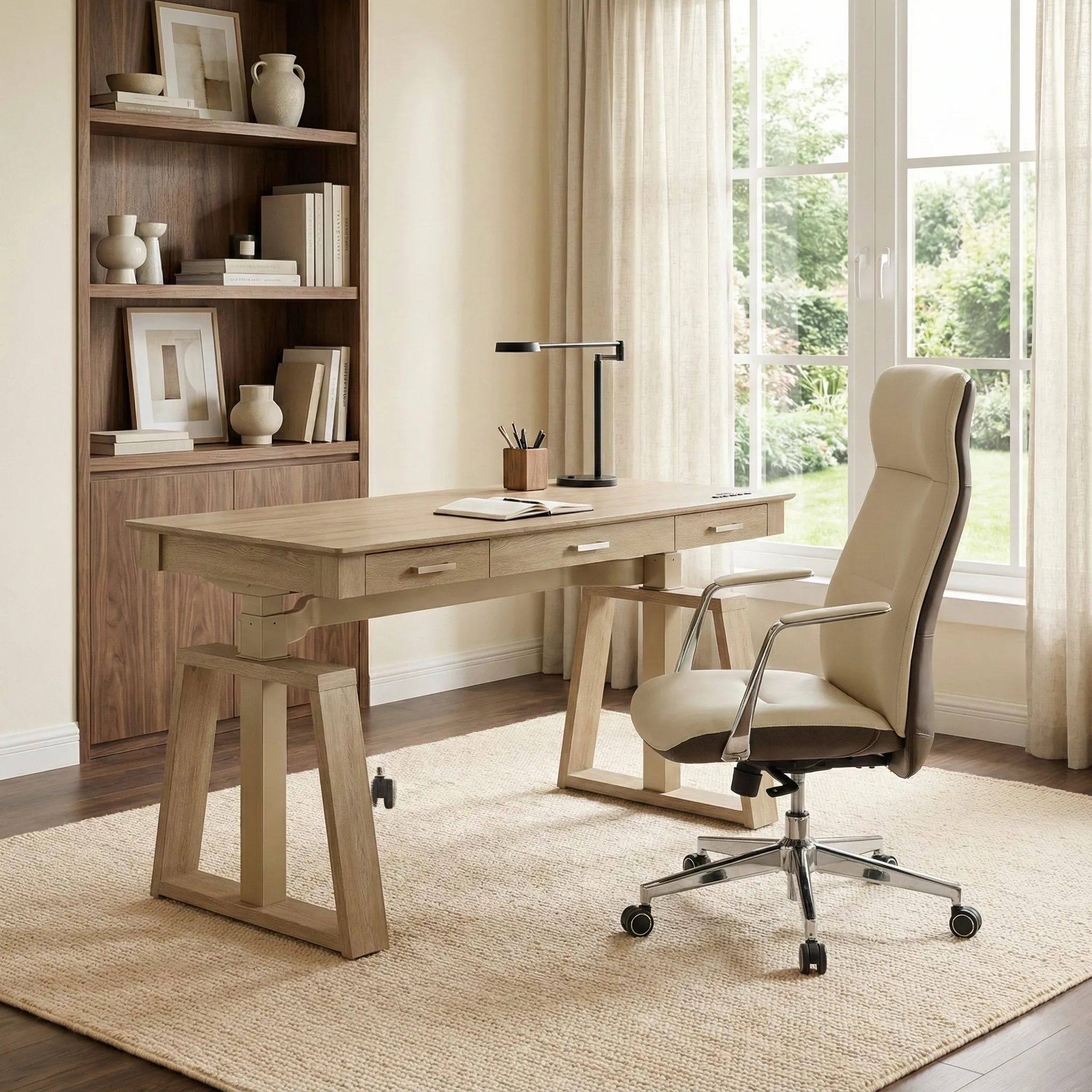 Ark EL Office Set with Standing Desk & Chair - Beige