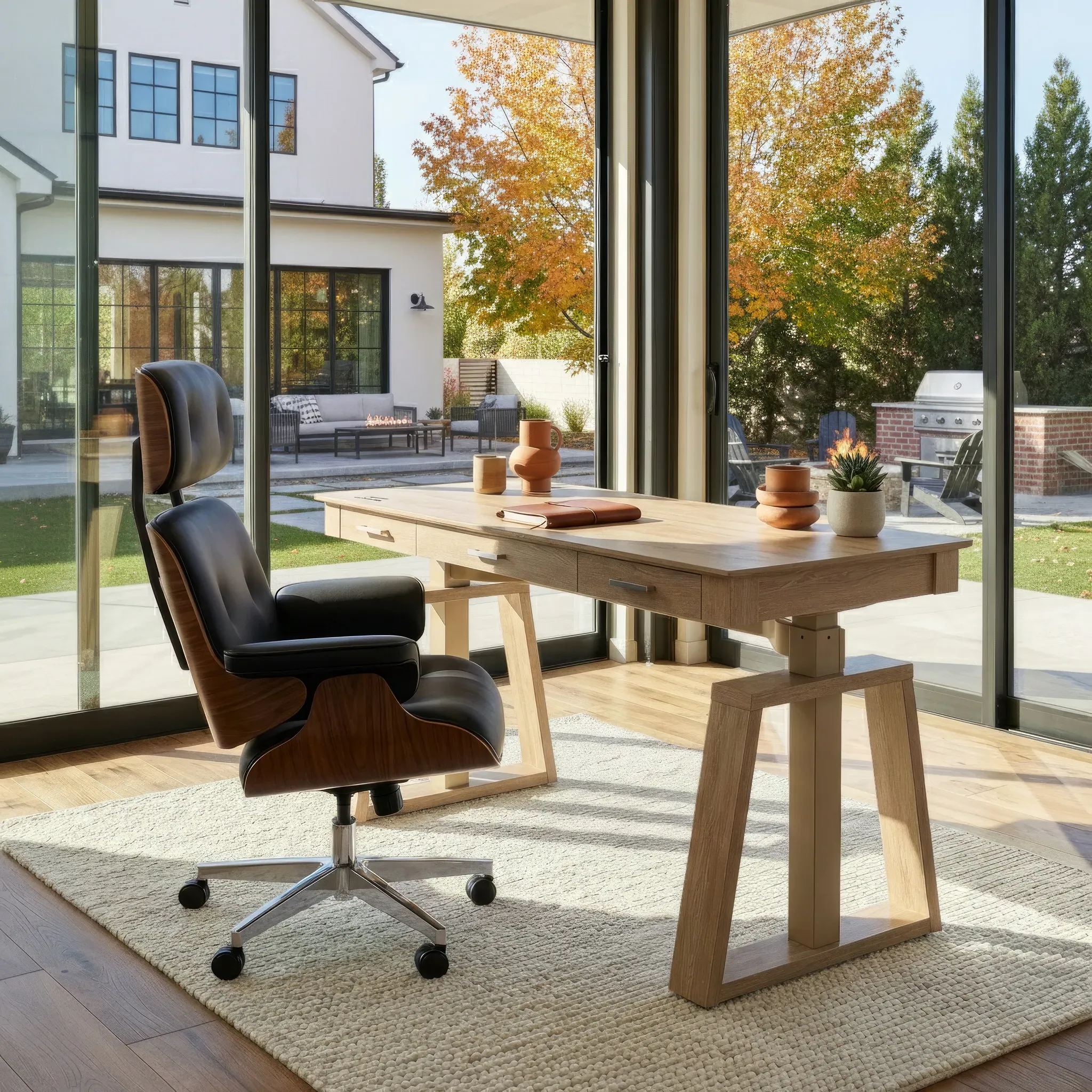 Ark EL Office Set with Standing Desk & Chair - Oak