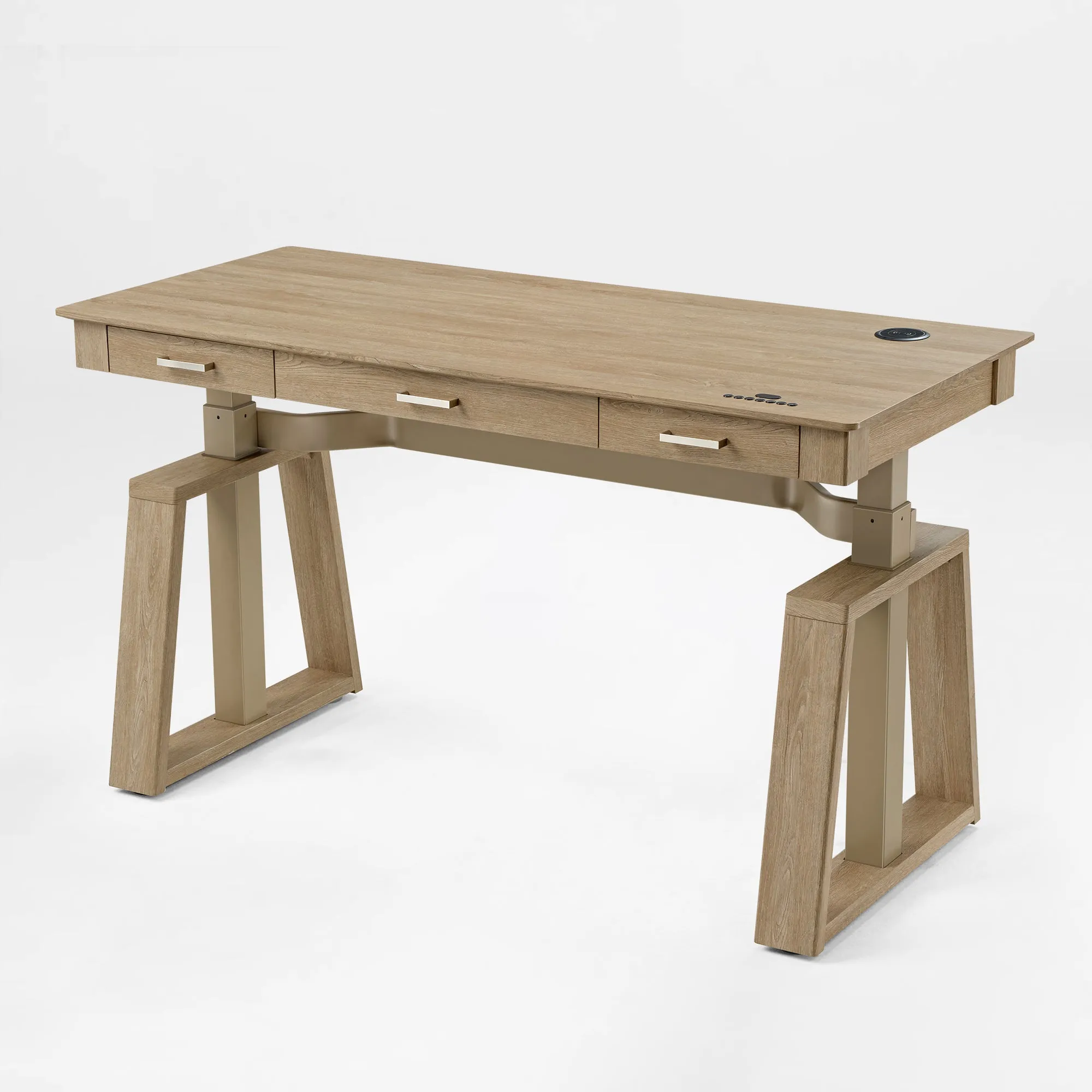 Ark EL Standing Desk Office Set with Chair & Storage - Light Oak