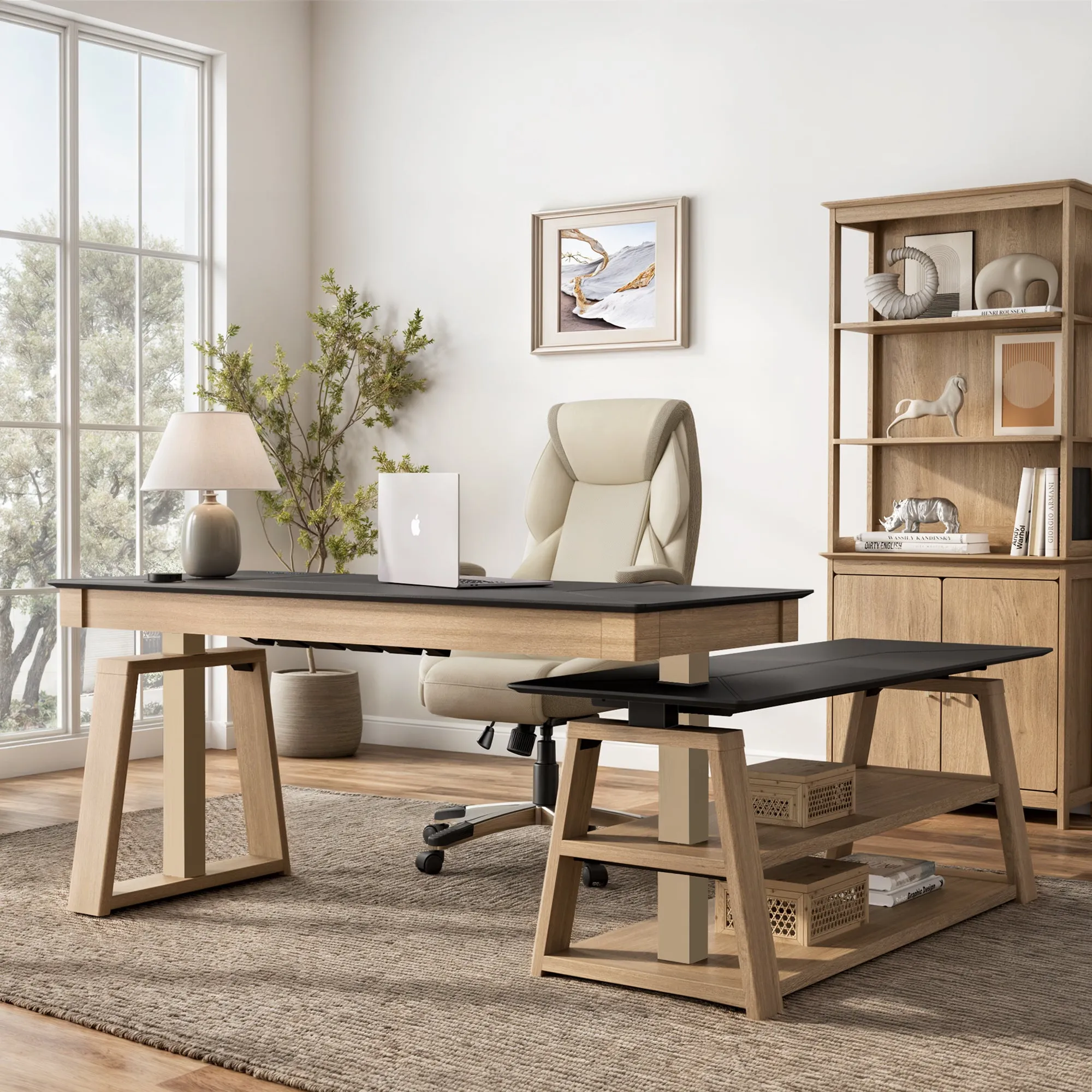 Ark EX Executive Standing Desk with Storage - Oak