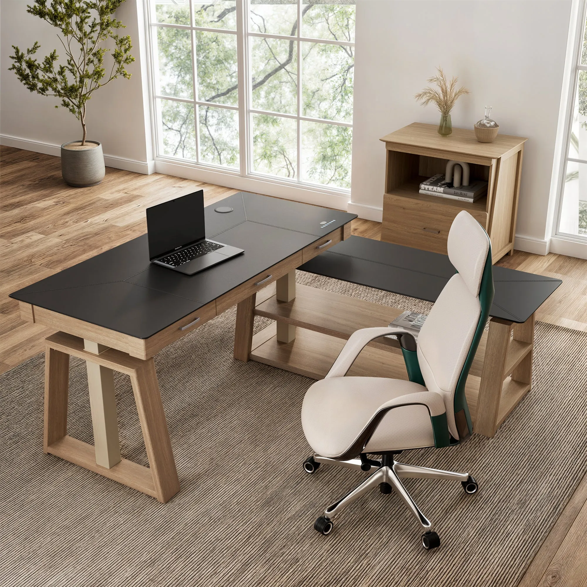 Ark EX Executive Standing Desk with Storage - Oak