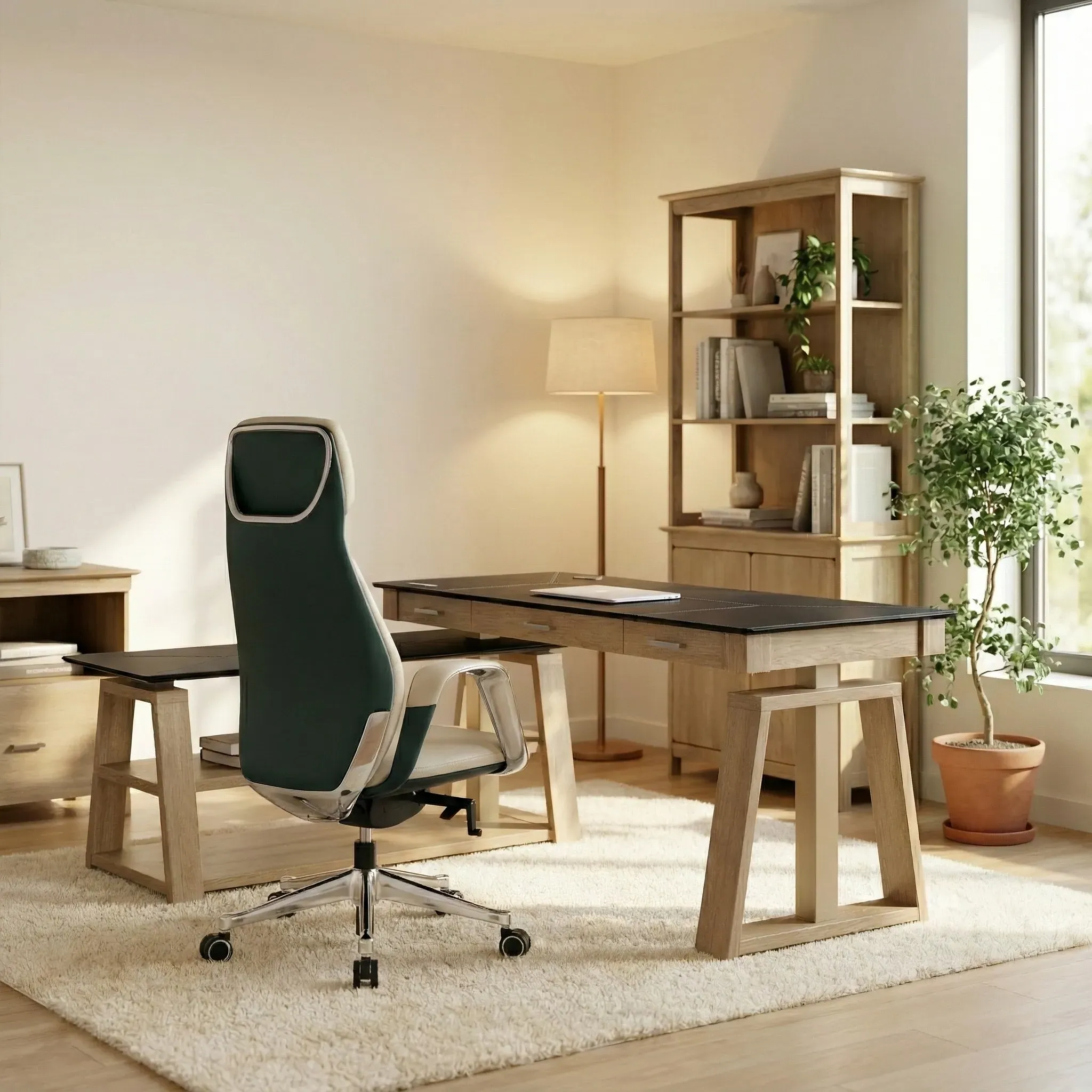 Ark EX Standing Desk & Chair Set with Storage - Oak