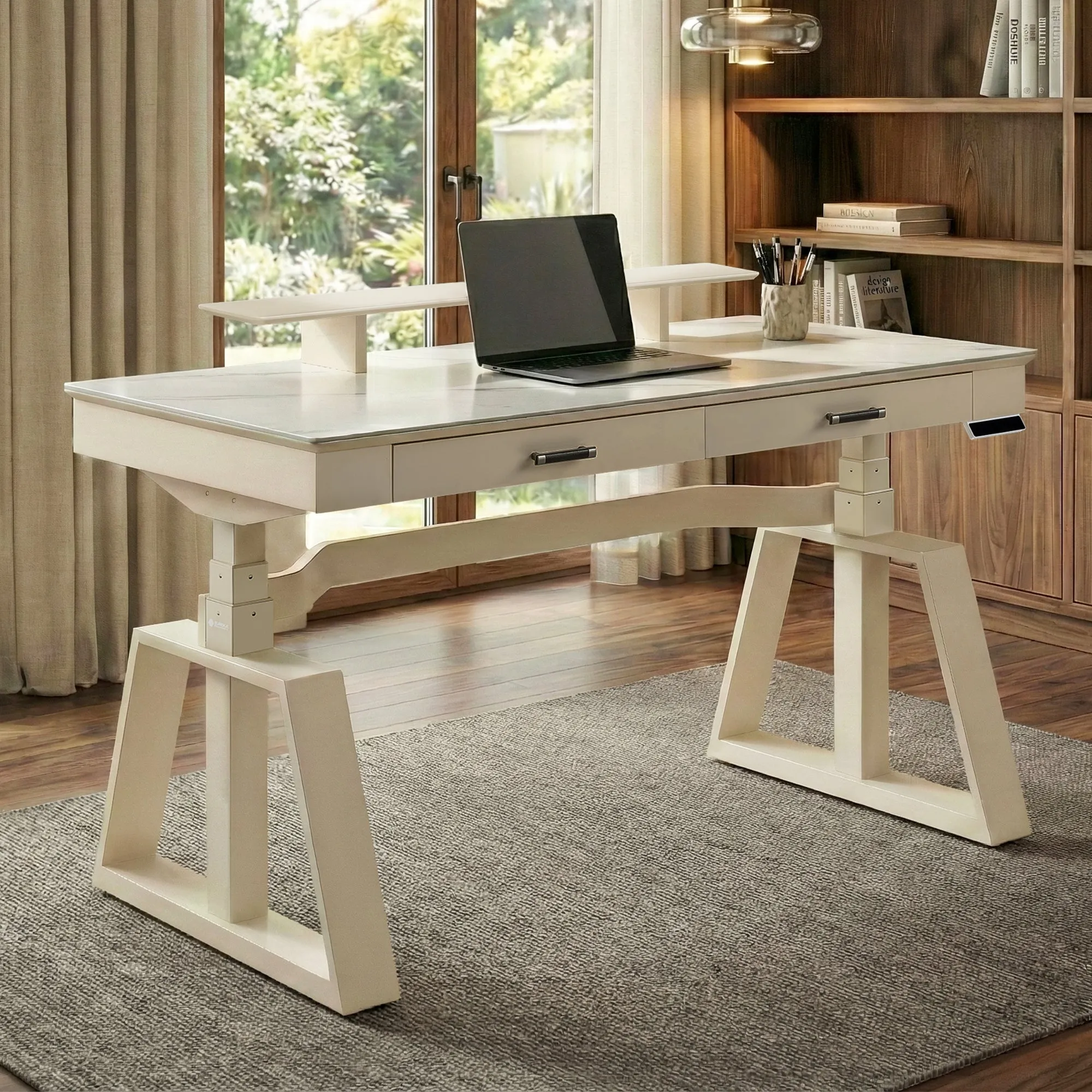 Ark Executive Standing Desk with Drawers - White