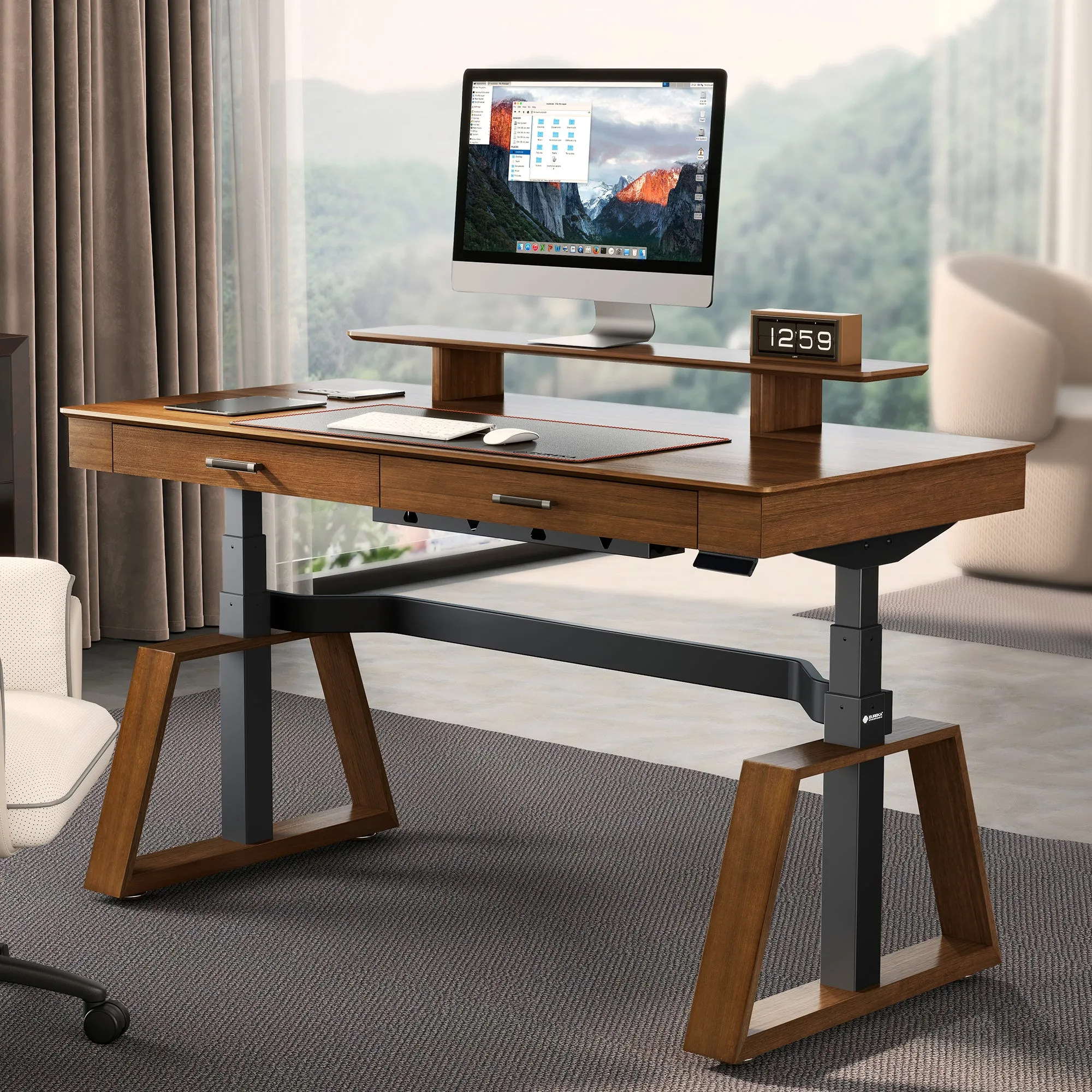 Ark Executive Standing Desk with Storage - Golden Walnut product