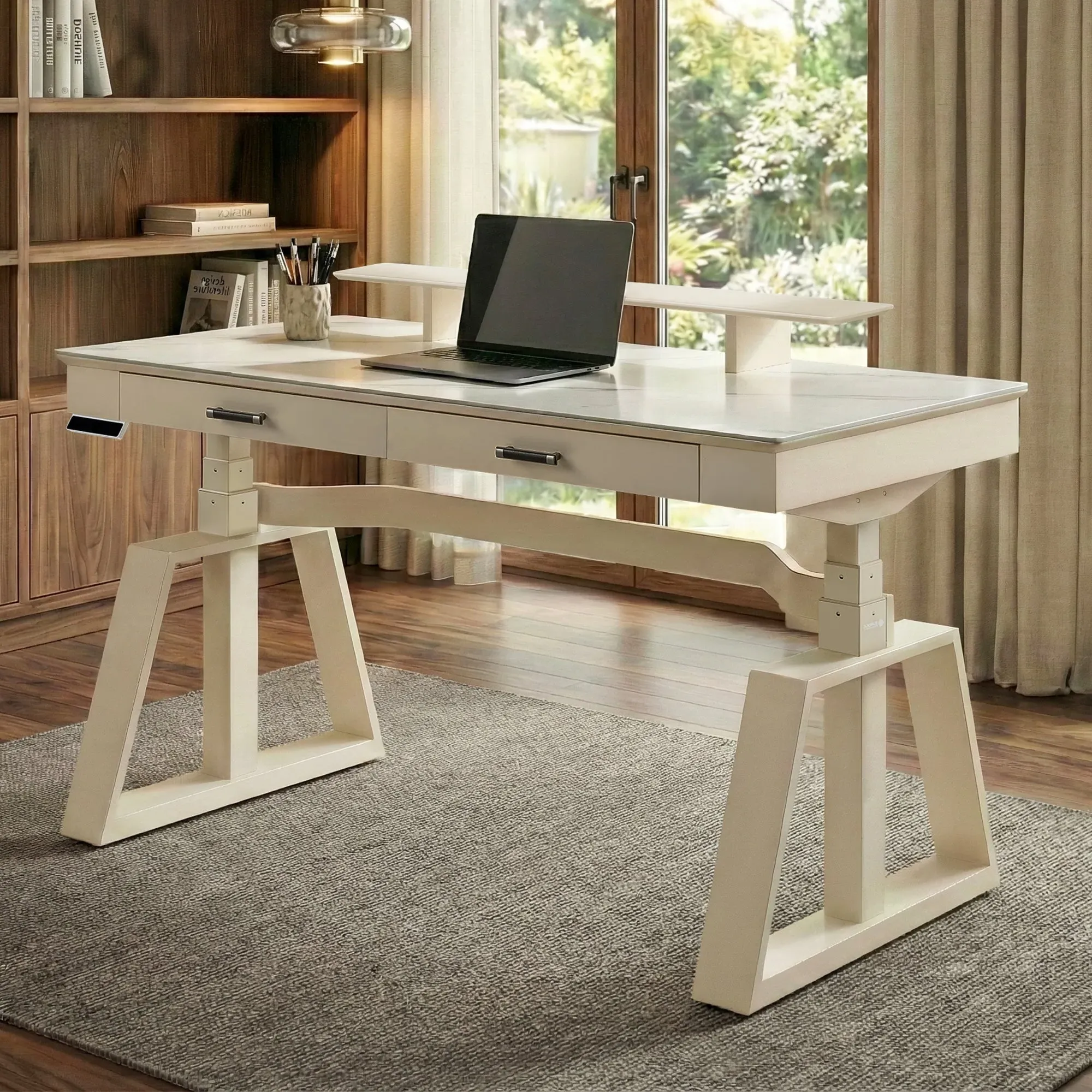 Ark Executive Standing Desk with Storage - White, Walnut