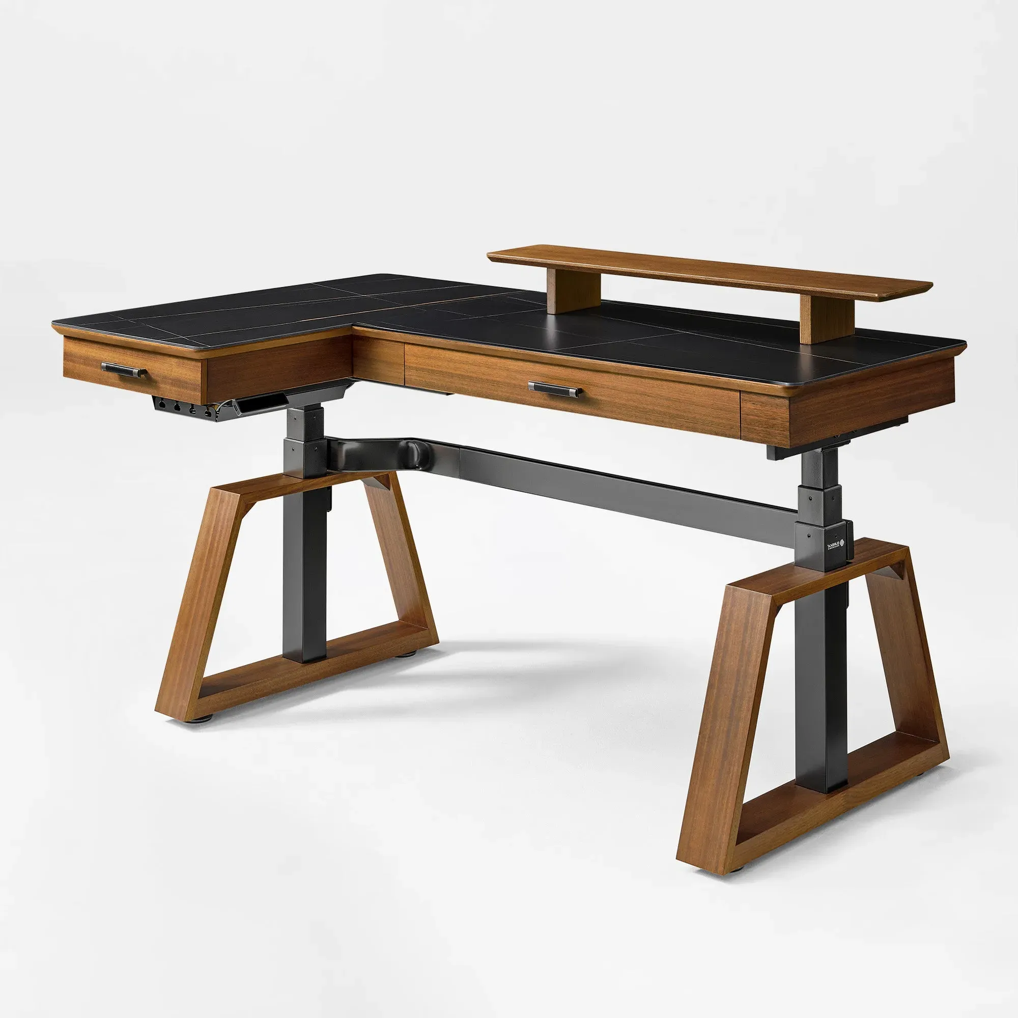 Ark L-Shaped Standing Desk & Executive Chair Set - Sintered Stone