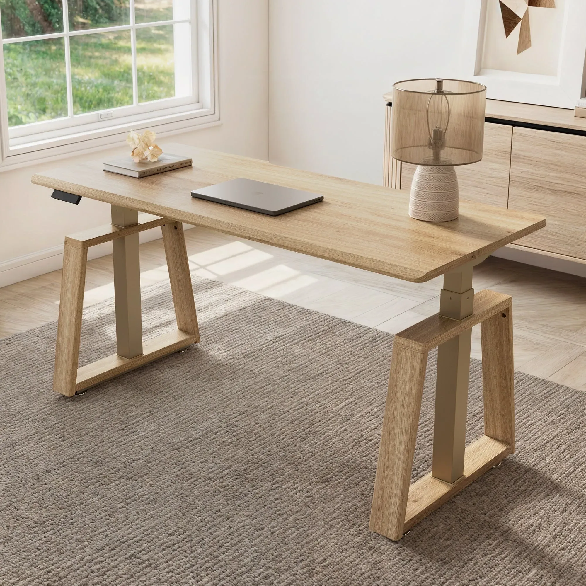 Ark Lite Standing Desk with Cable Management - Light Oak, MDF
