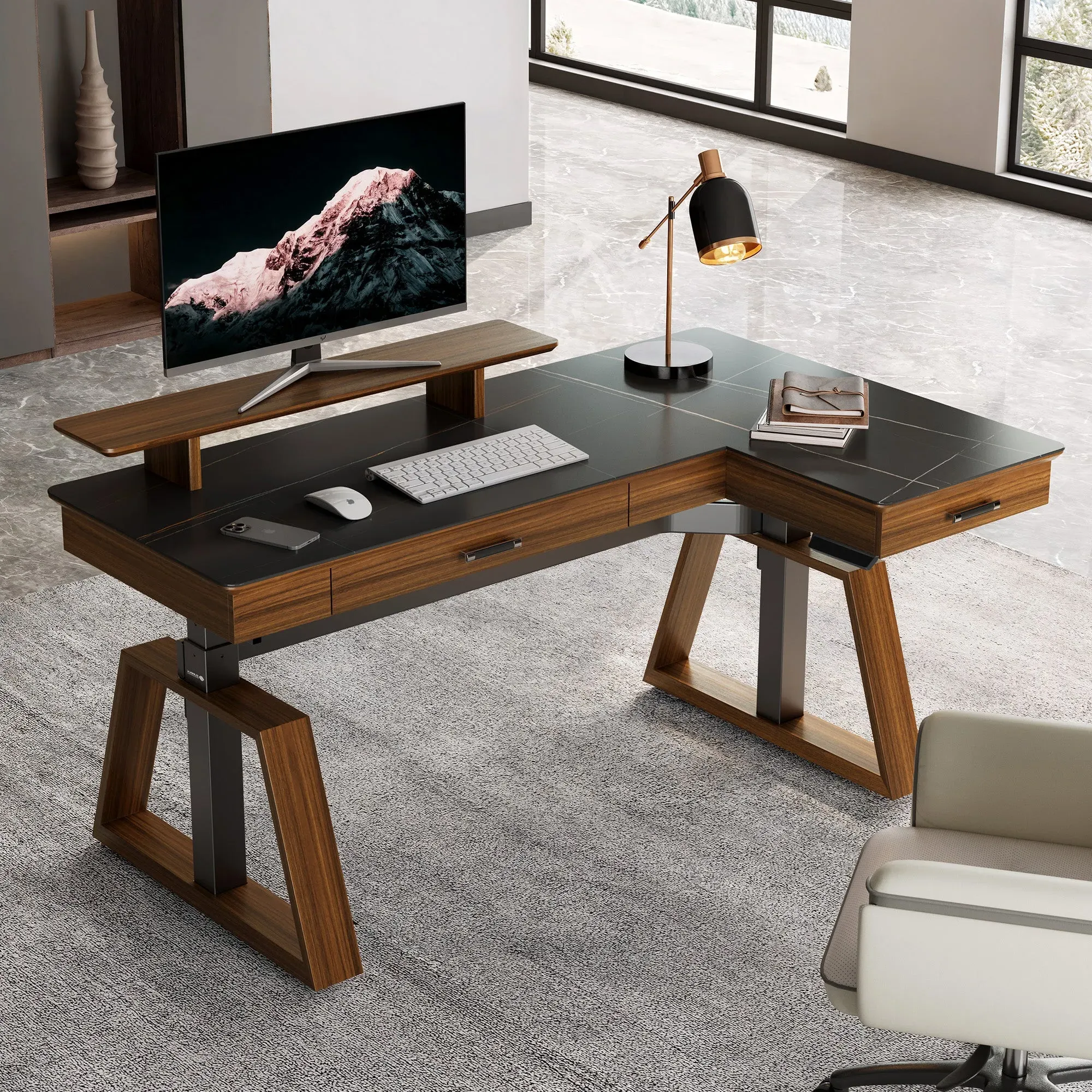 Ark Pro L-Shaped Standing Desk Left - Black, Sintered Stone by Eureka Ergonomic