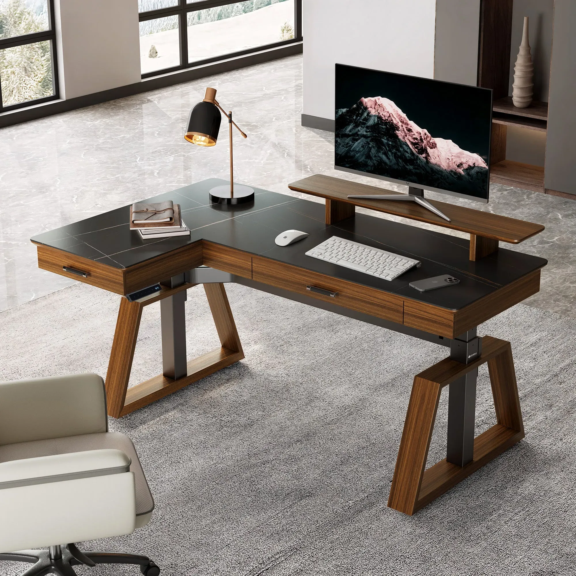 Ark Pro L-Shaped Standing Desk Right - Black, Sintered Stone product