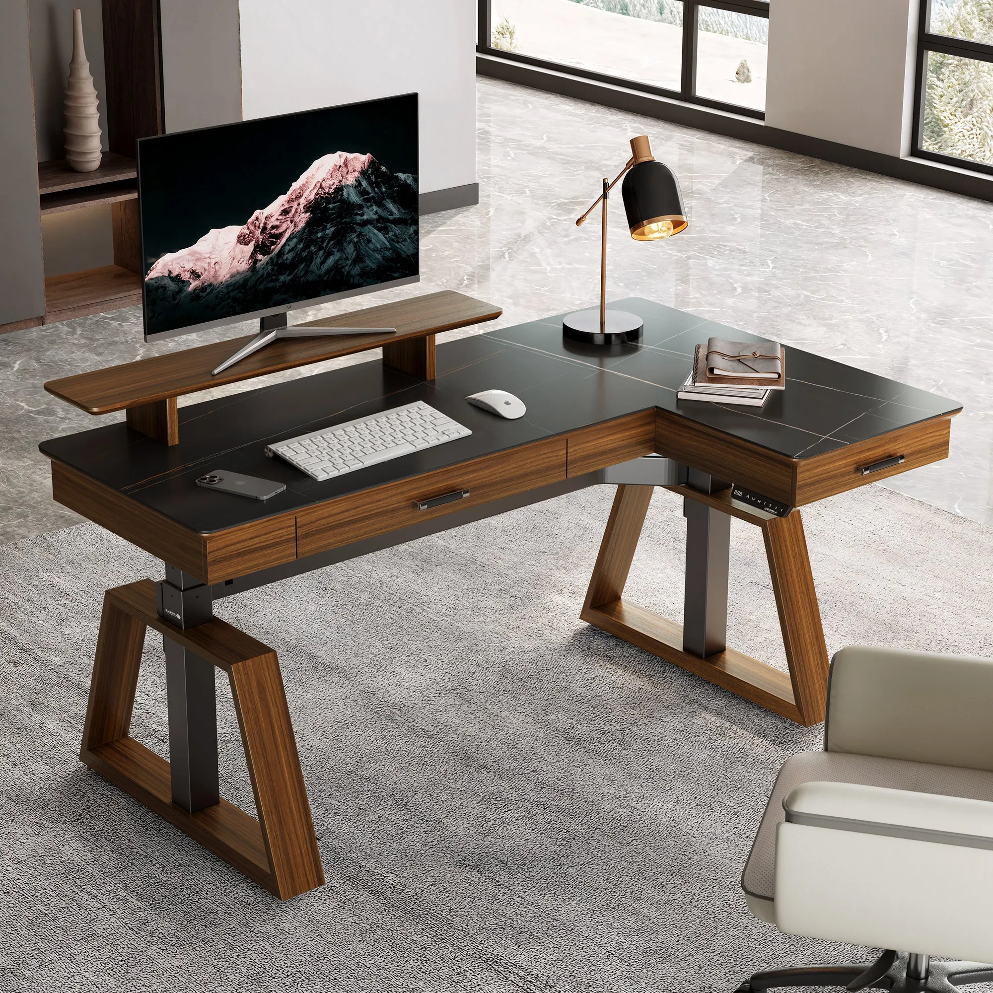Ark Pro L-Shaped Standing Desk - Sintered Stone