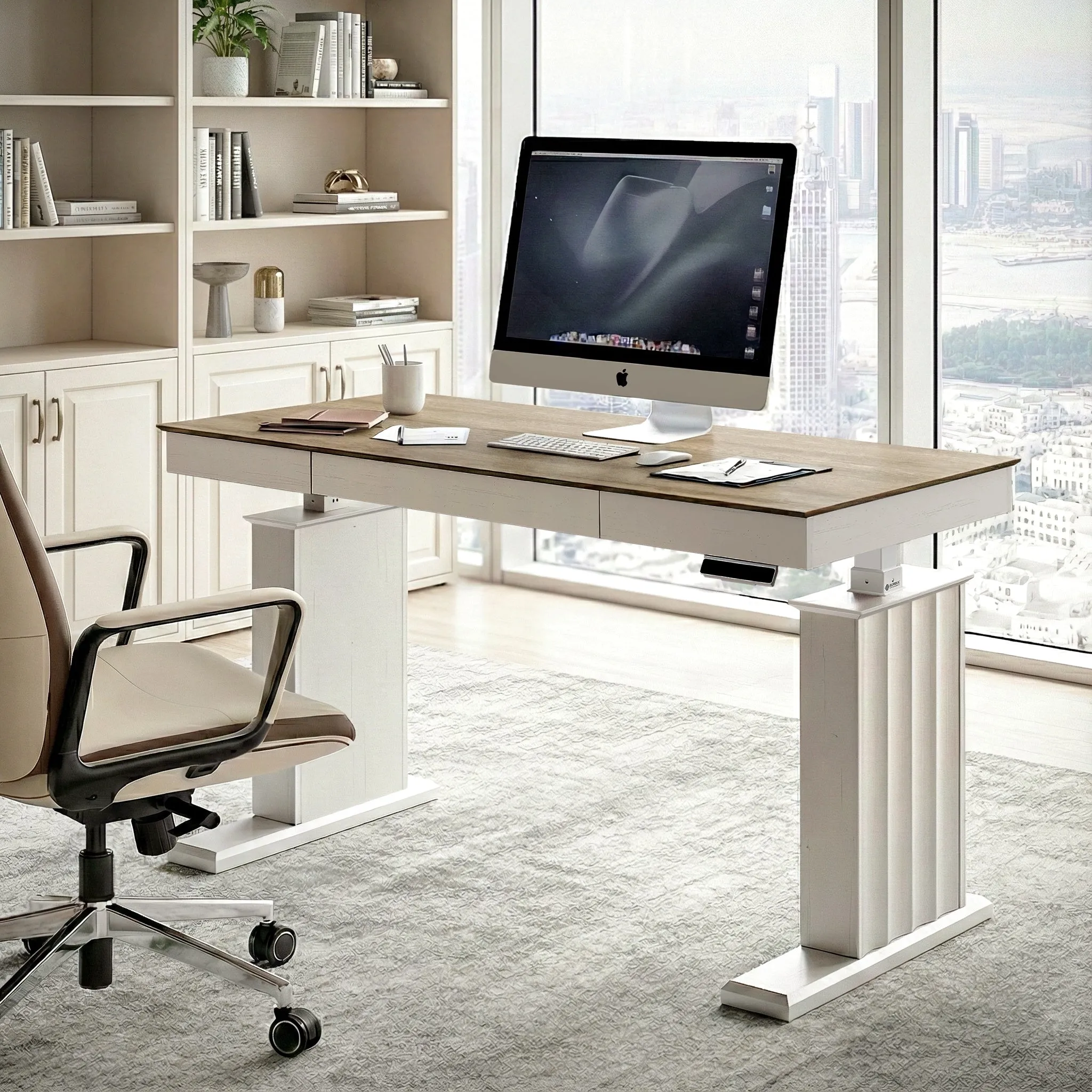 Ark SD Standing Desk - Natural Wood, White