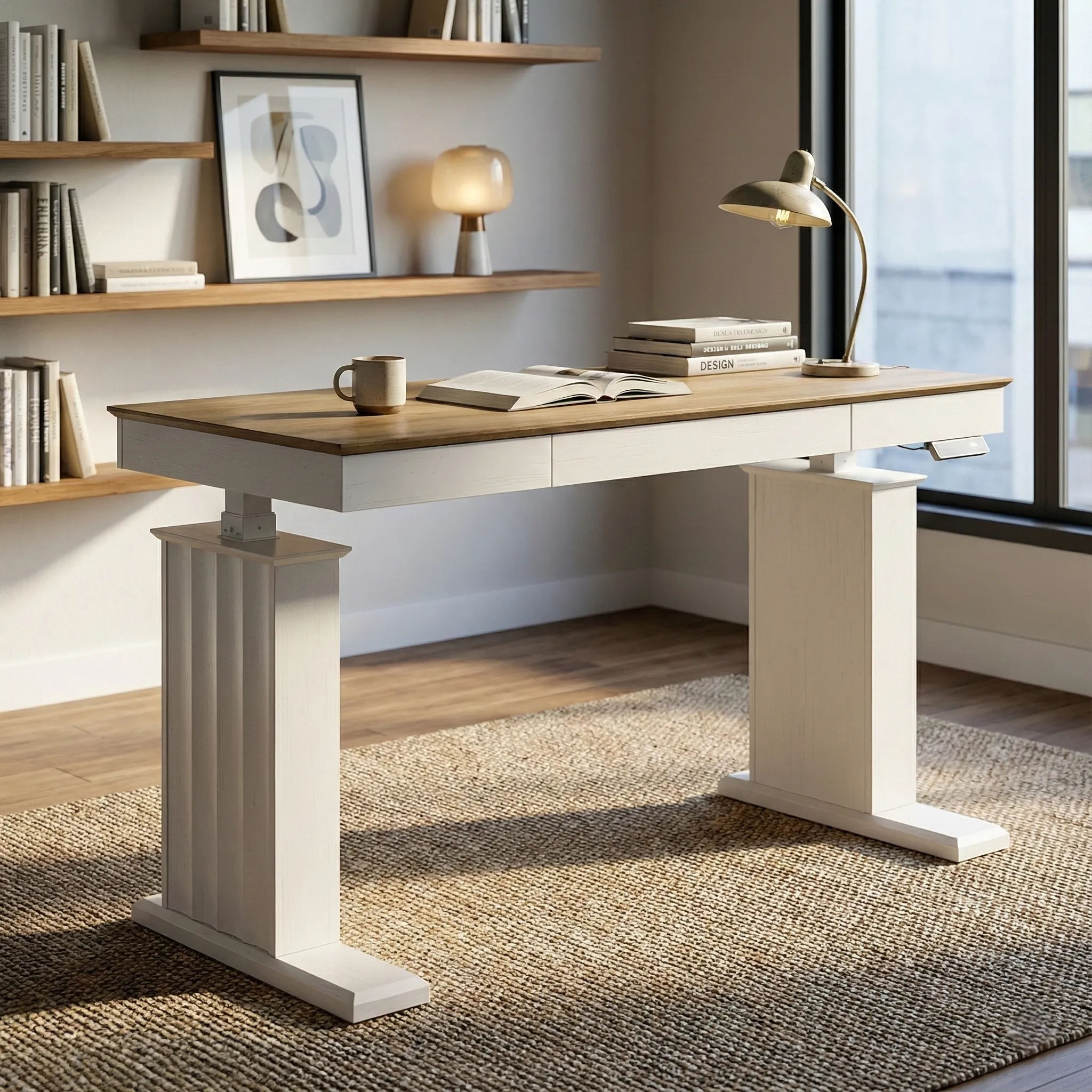 Ark SD Standing Desk - Natural Wood, White image