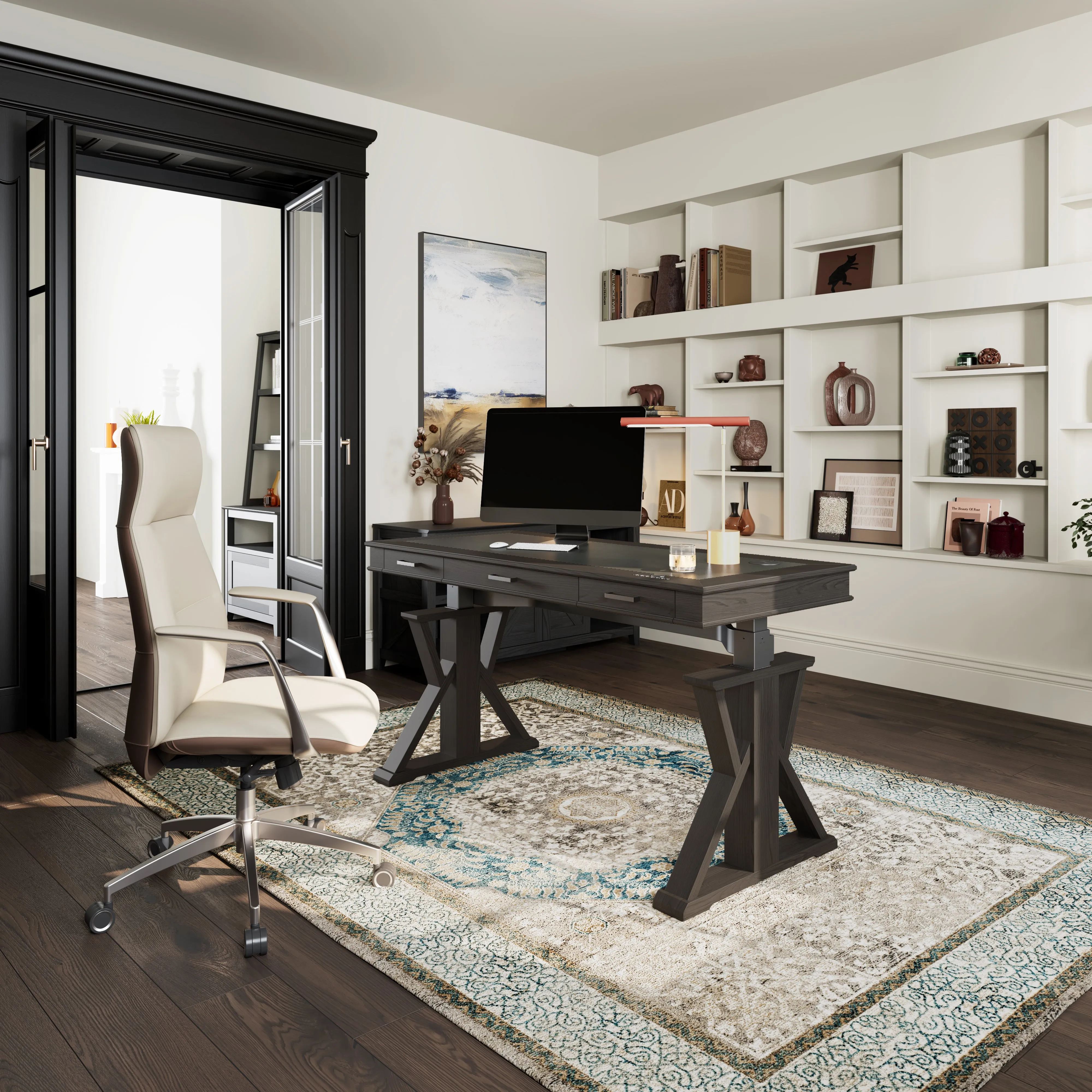 Ark X Standing Desk & Executive Chair Set - Synthetic Leather